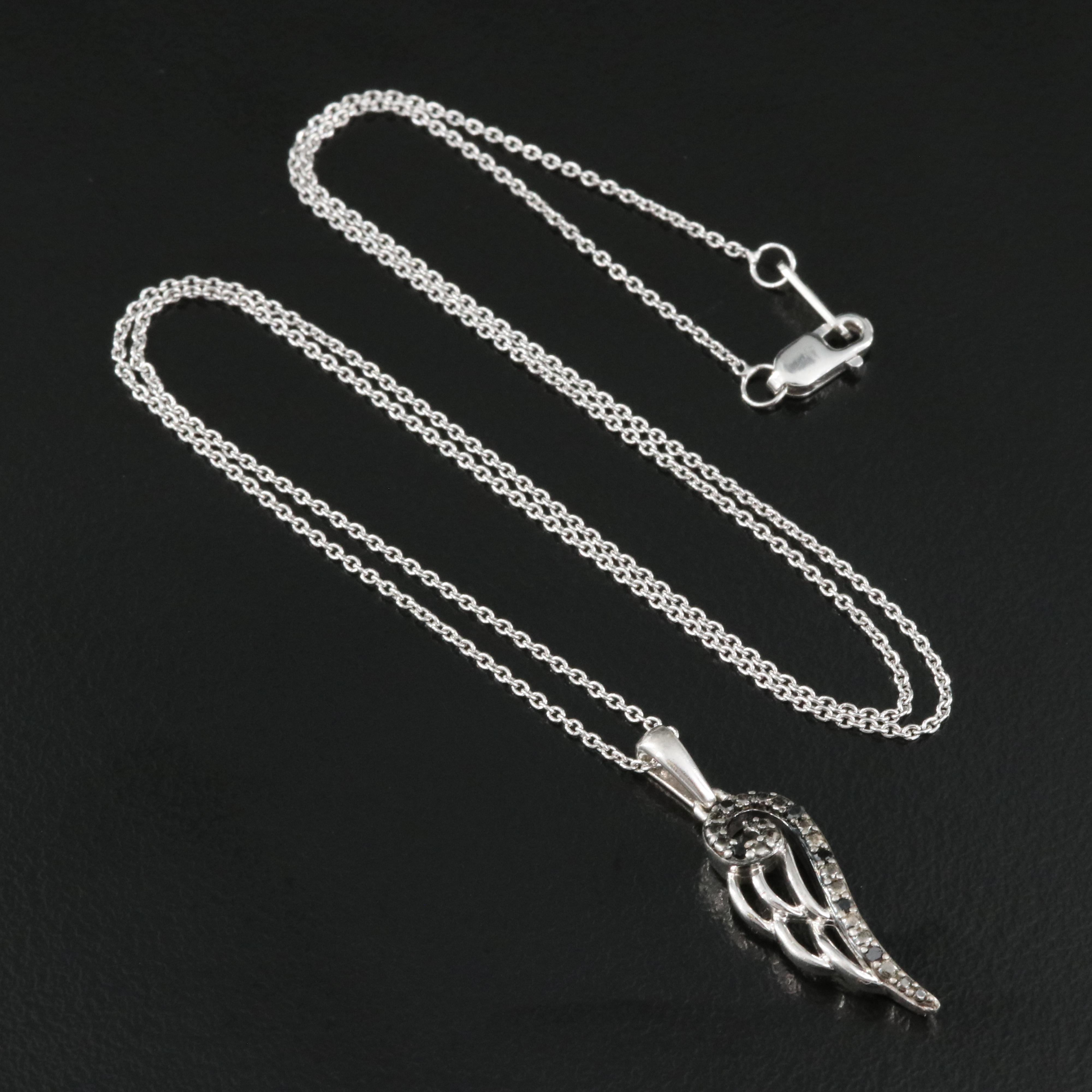 Sterling Diamond Wing Pendant Necklace
