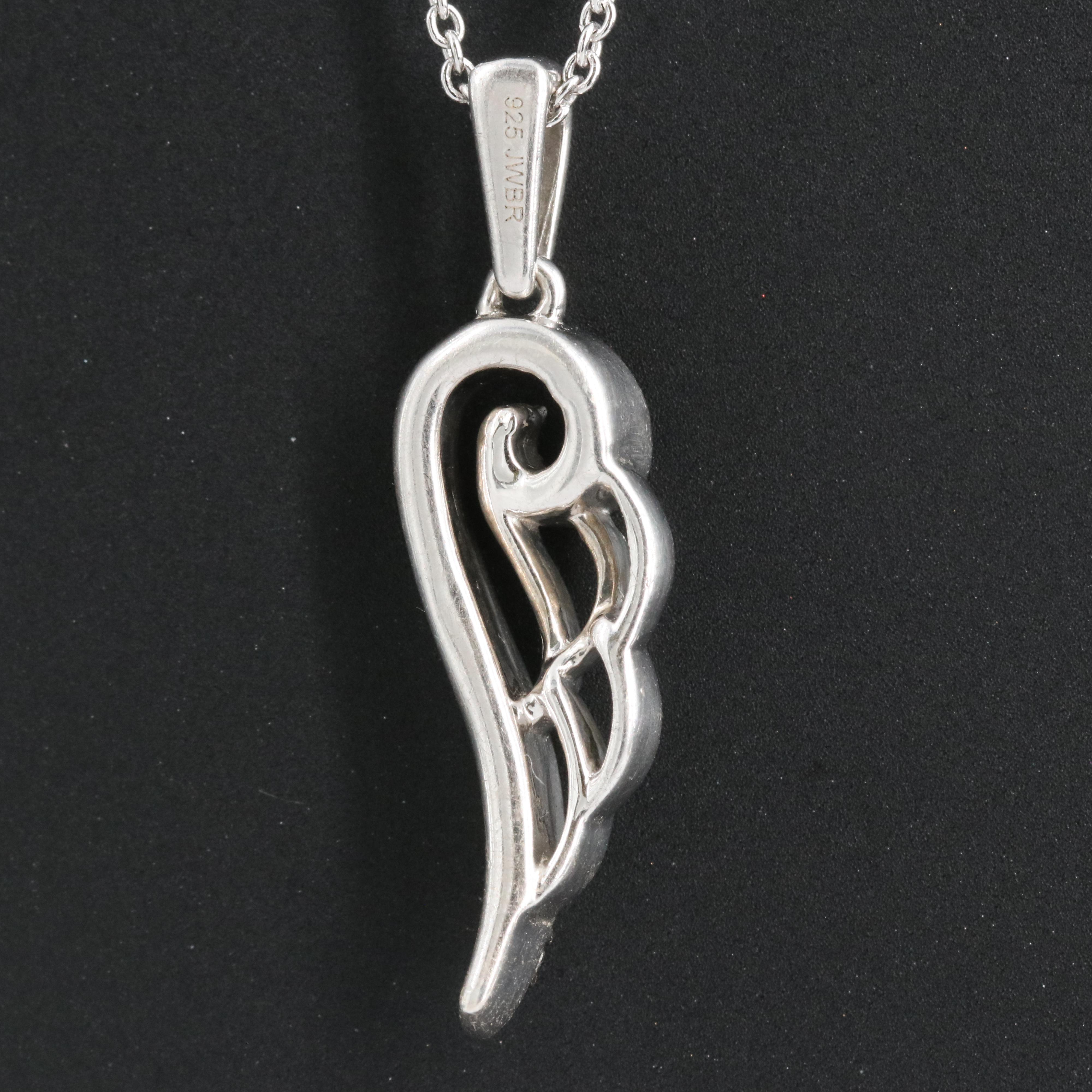 Sterling Diamond Wing Pendant Necklace