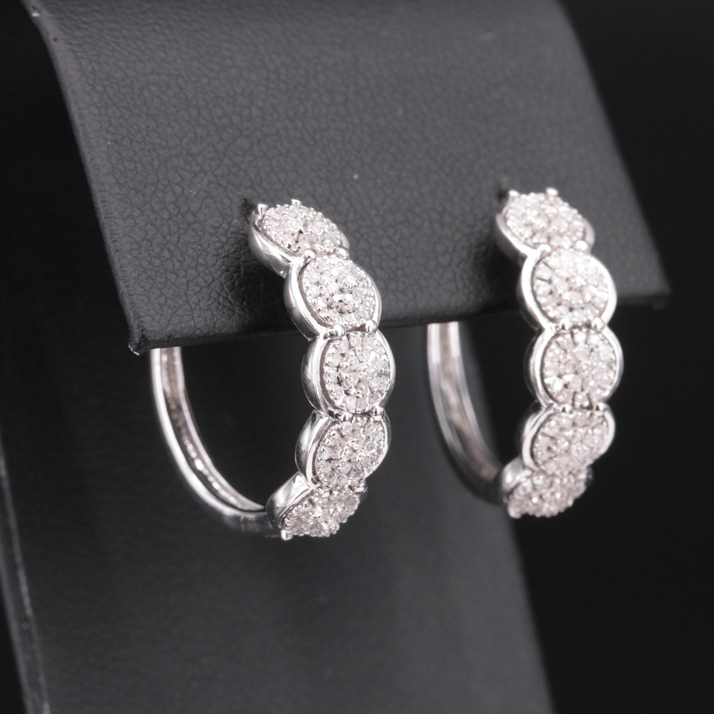 Sterling and Diamond Hoop Earrings
