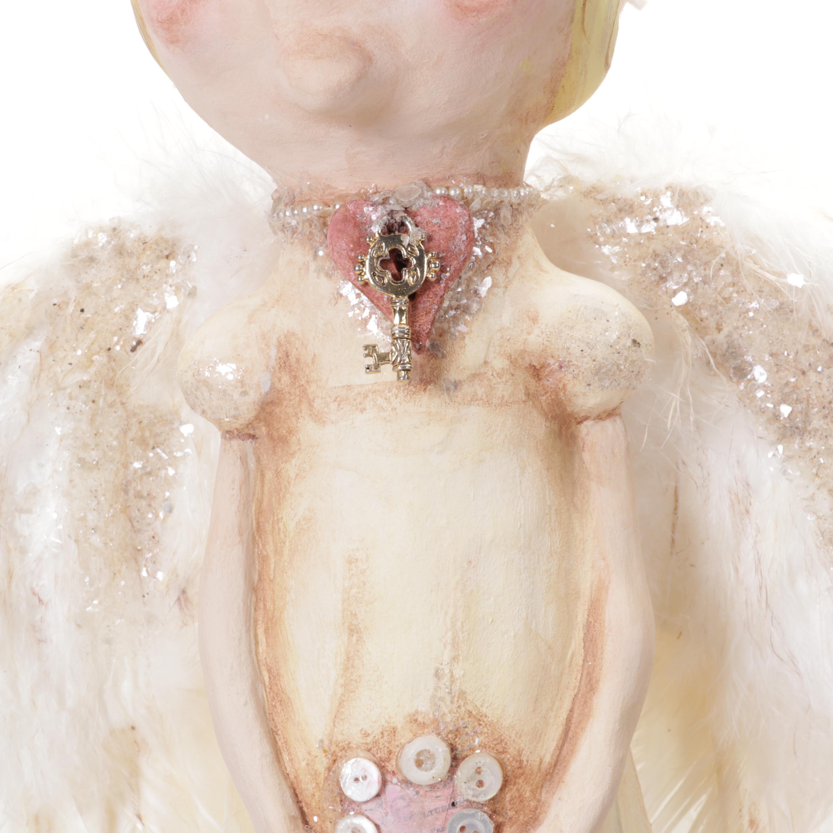 Folk Art Mixed Media Found Object Sculpture of Cherubic Figure