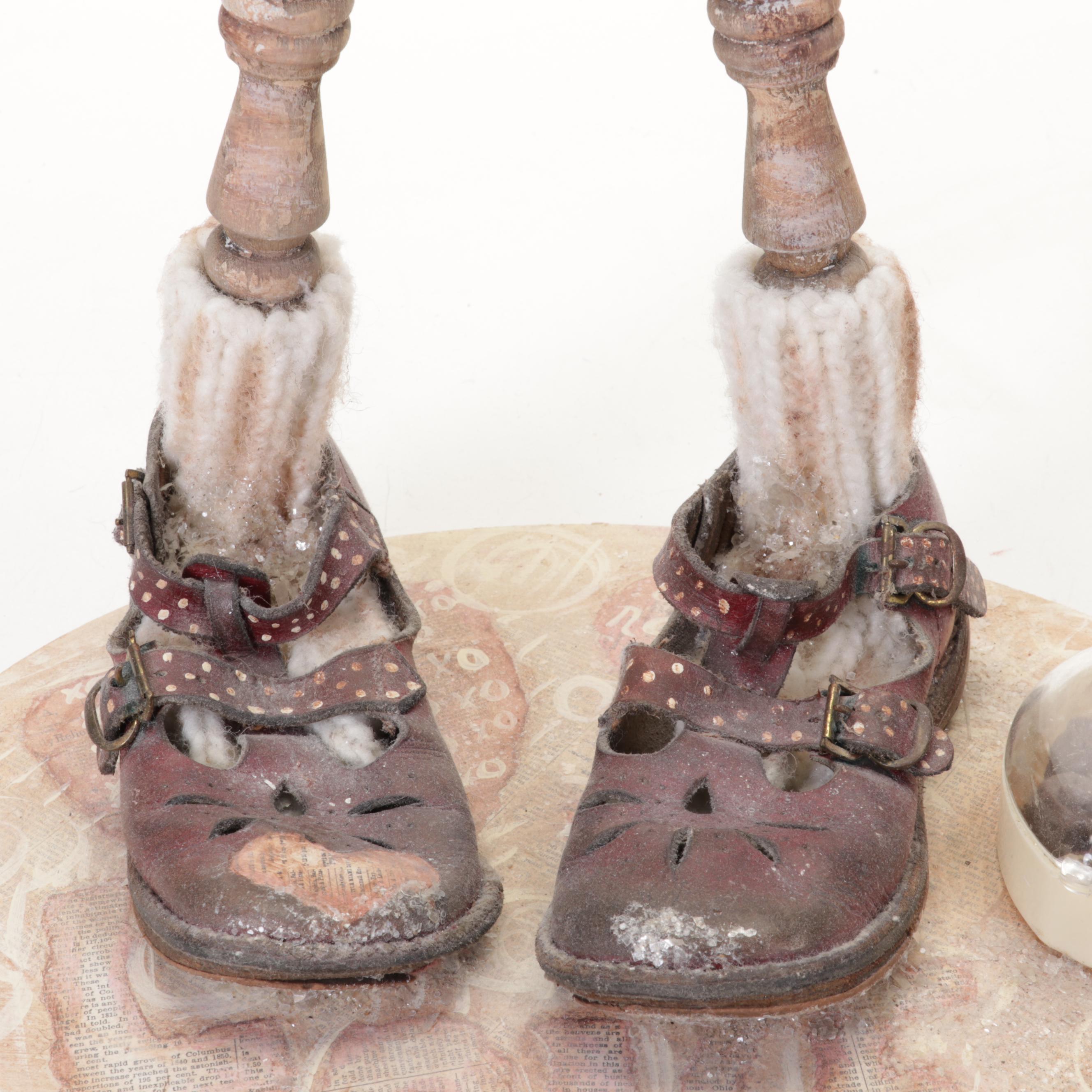 Folk Art Mixed Media Found Object Sculpture of Cherubic Figure