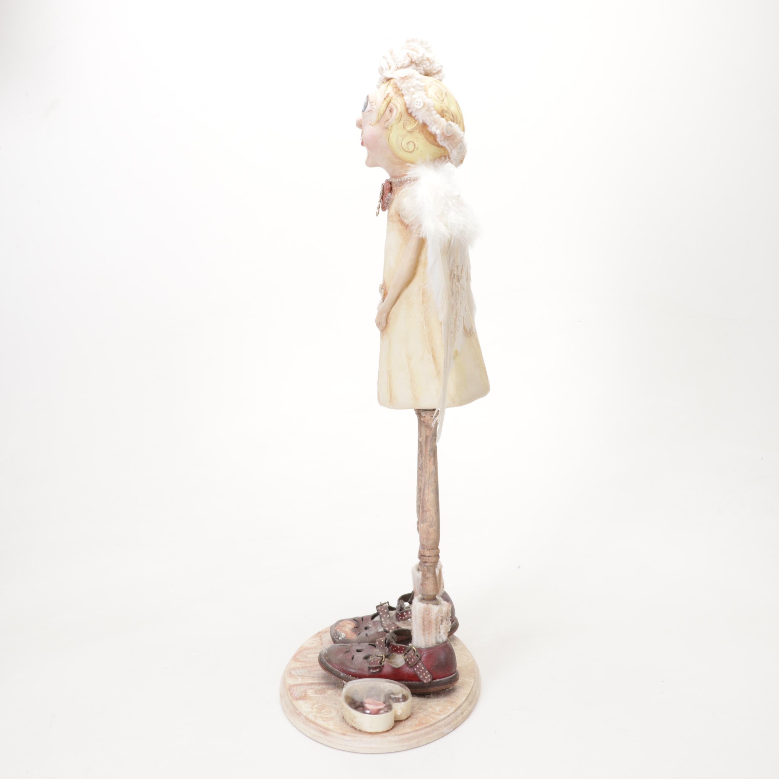 Folk Art Mixed Media Found Object Sculpture of Cherubic Figure