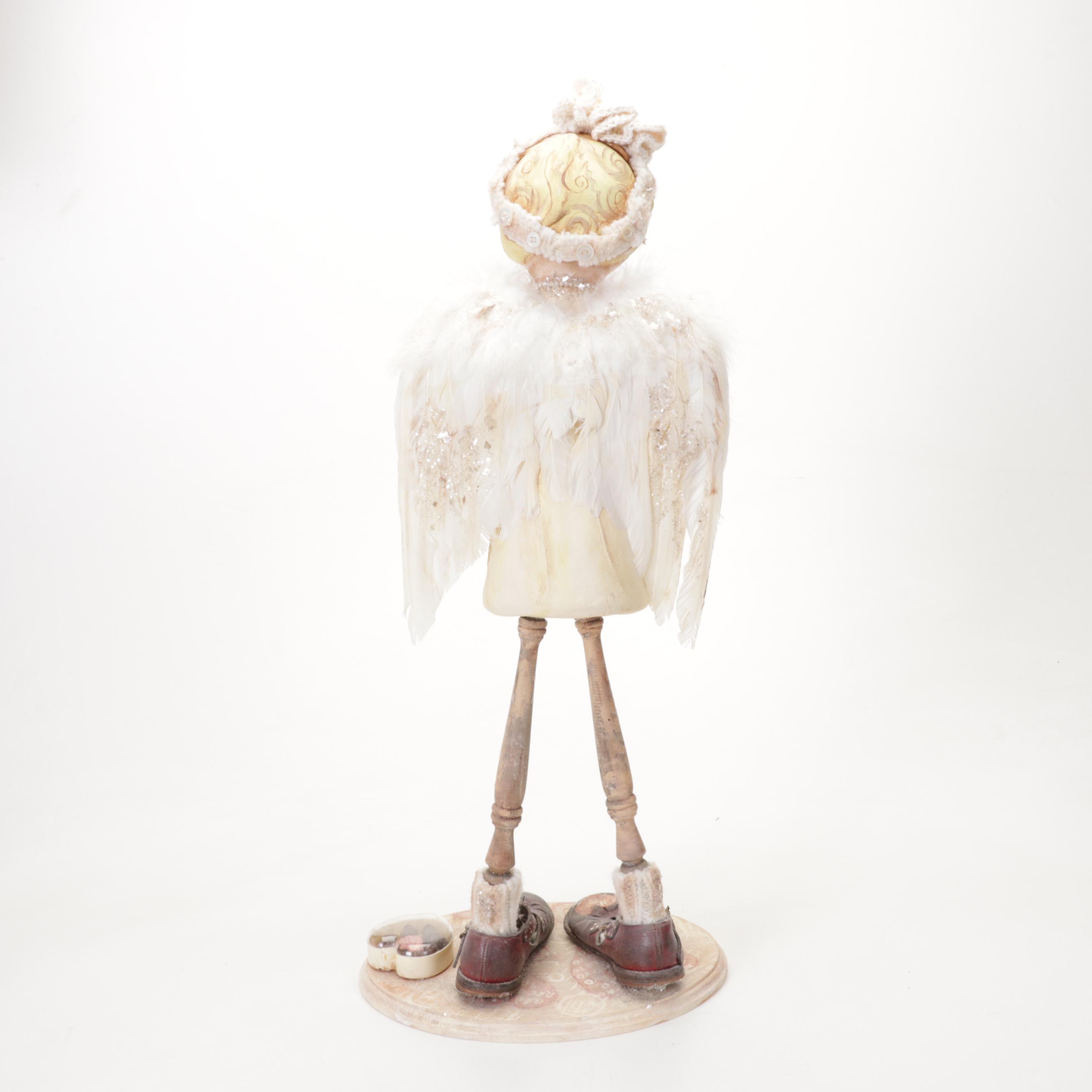 Folk Art Mixed Media Found Object Sculpture of Cherubic Figure