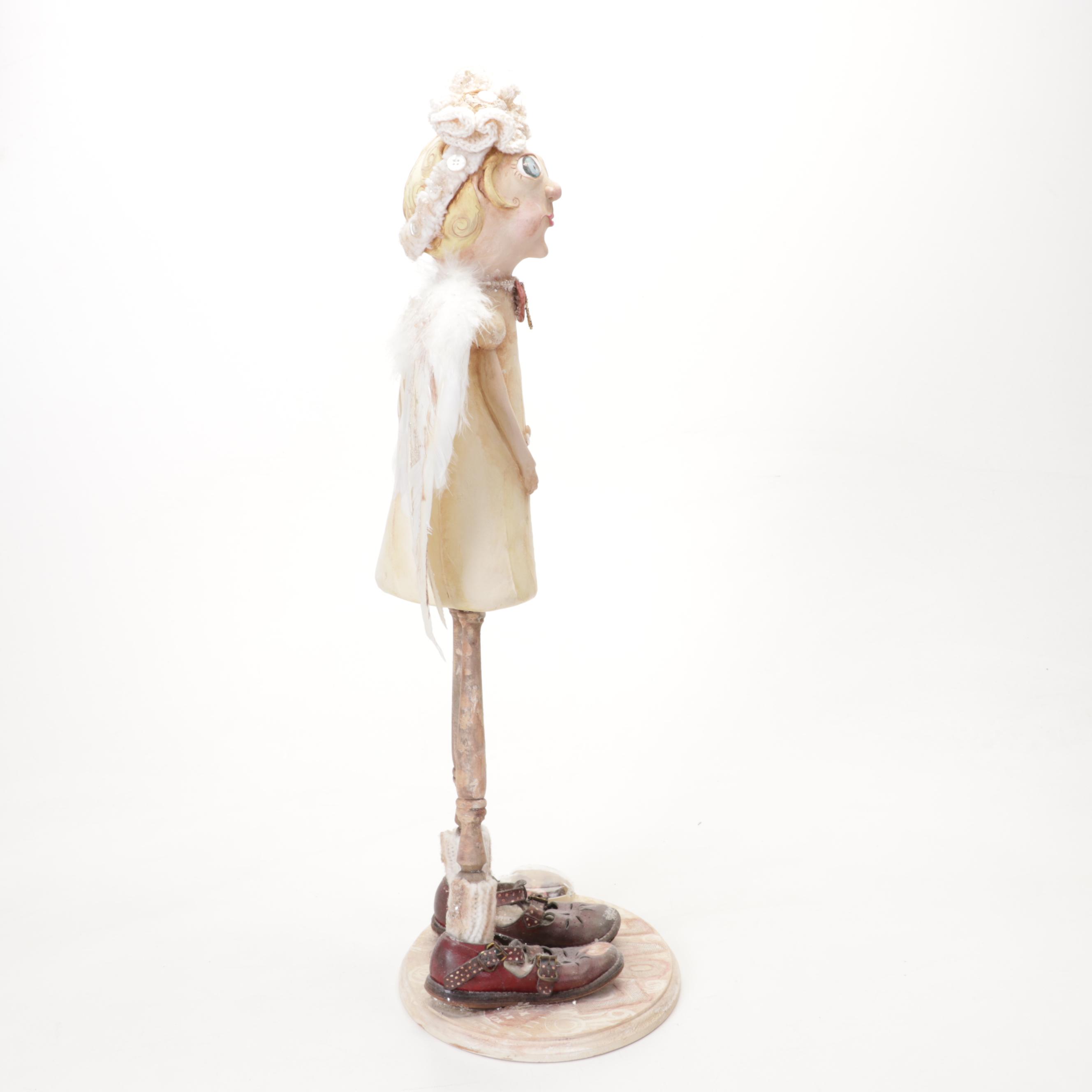 Folk Art Mixed Media Found Object Sculpture of Cherubic Figure