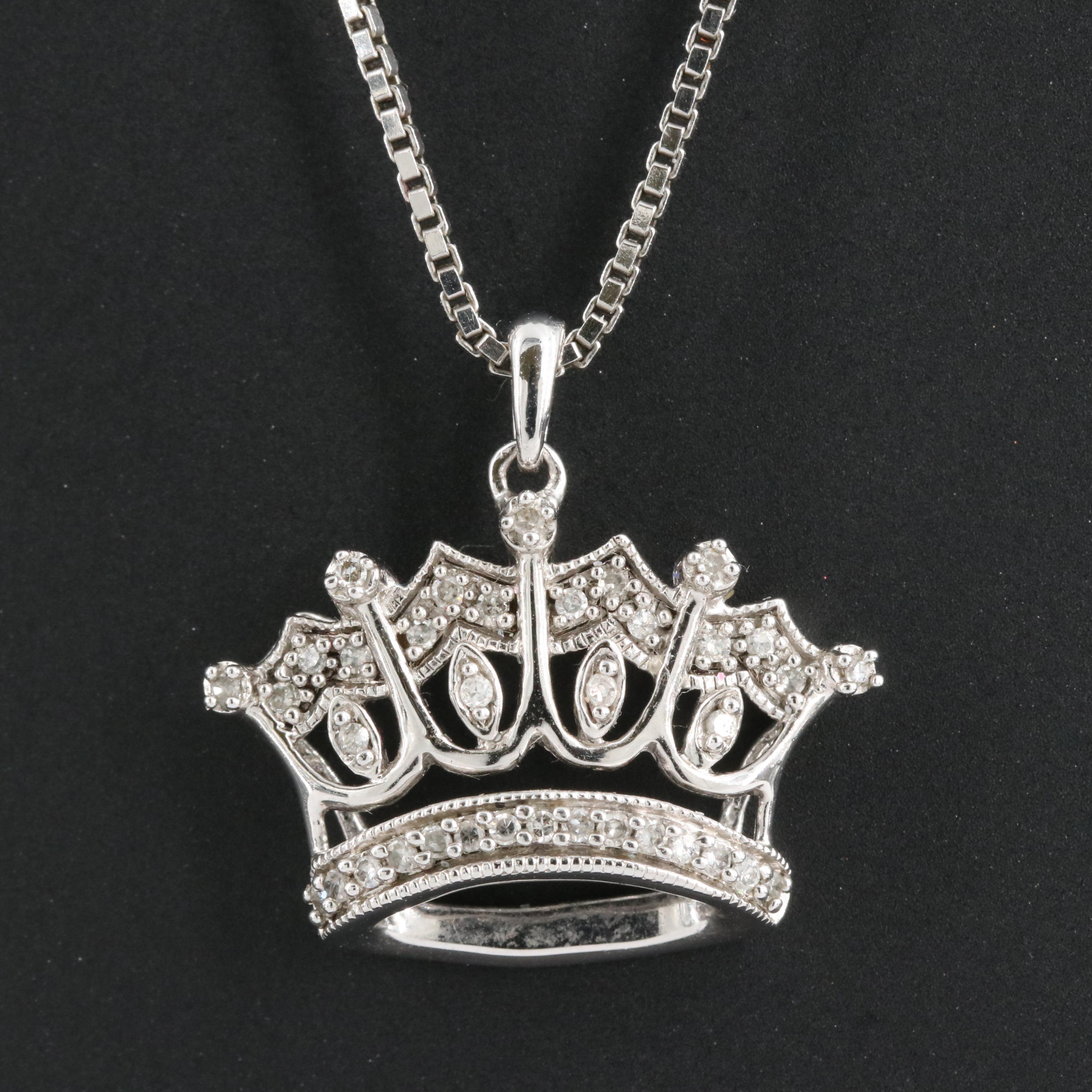 Sterling Diamond Crown Pendant Necklace
