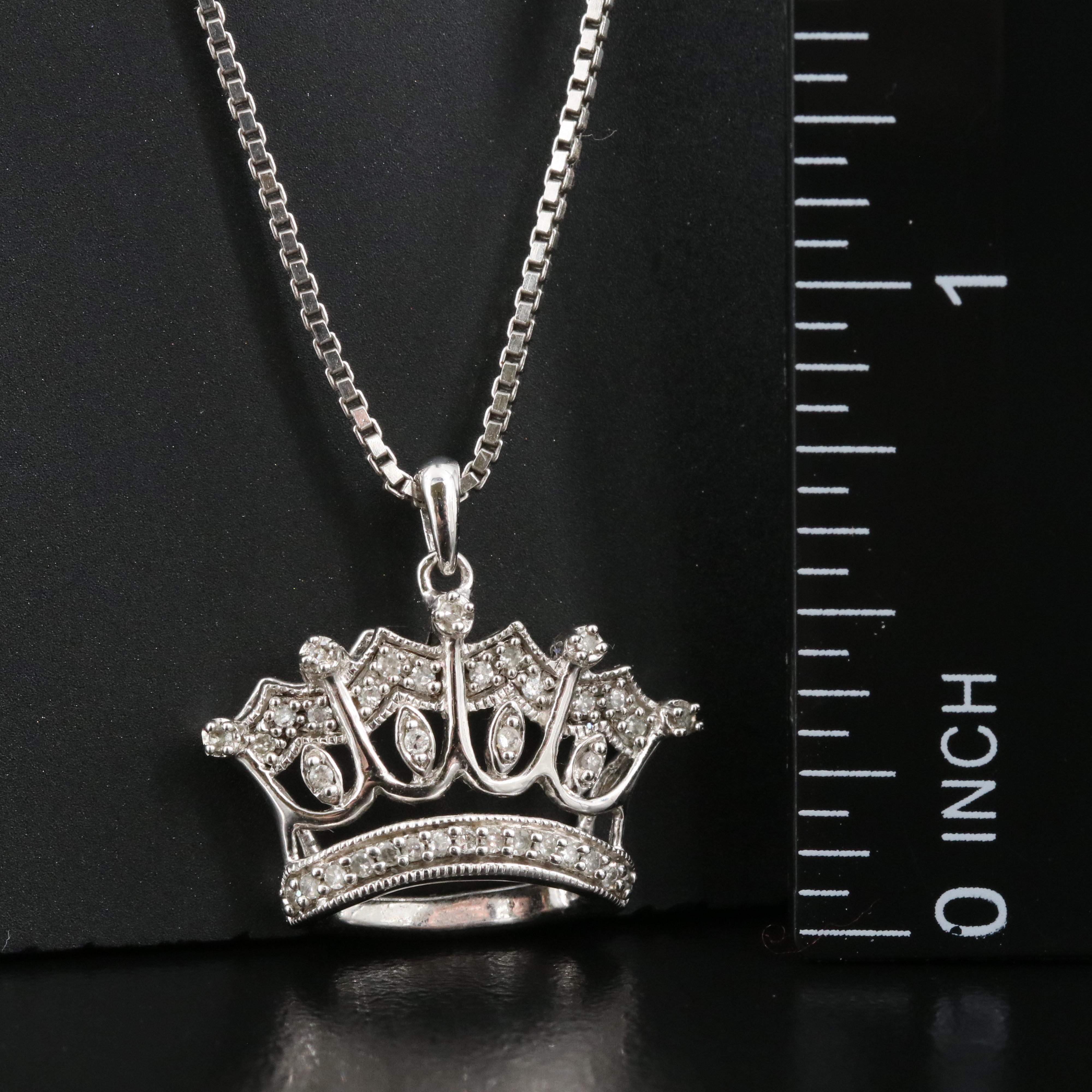 Sterling Diamond Crown Pendant Necklace