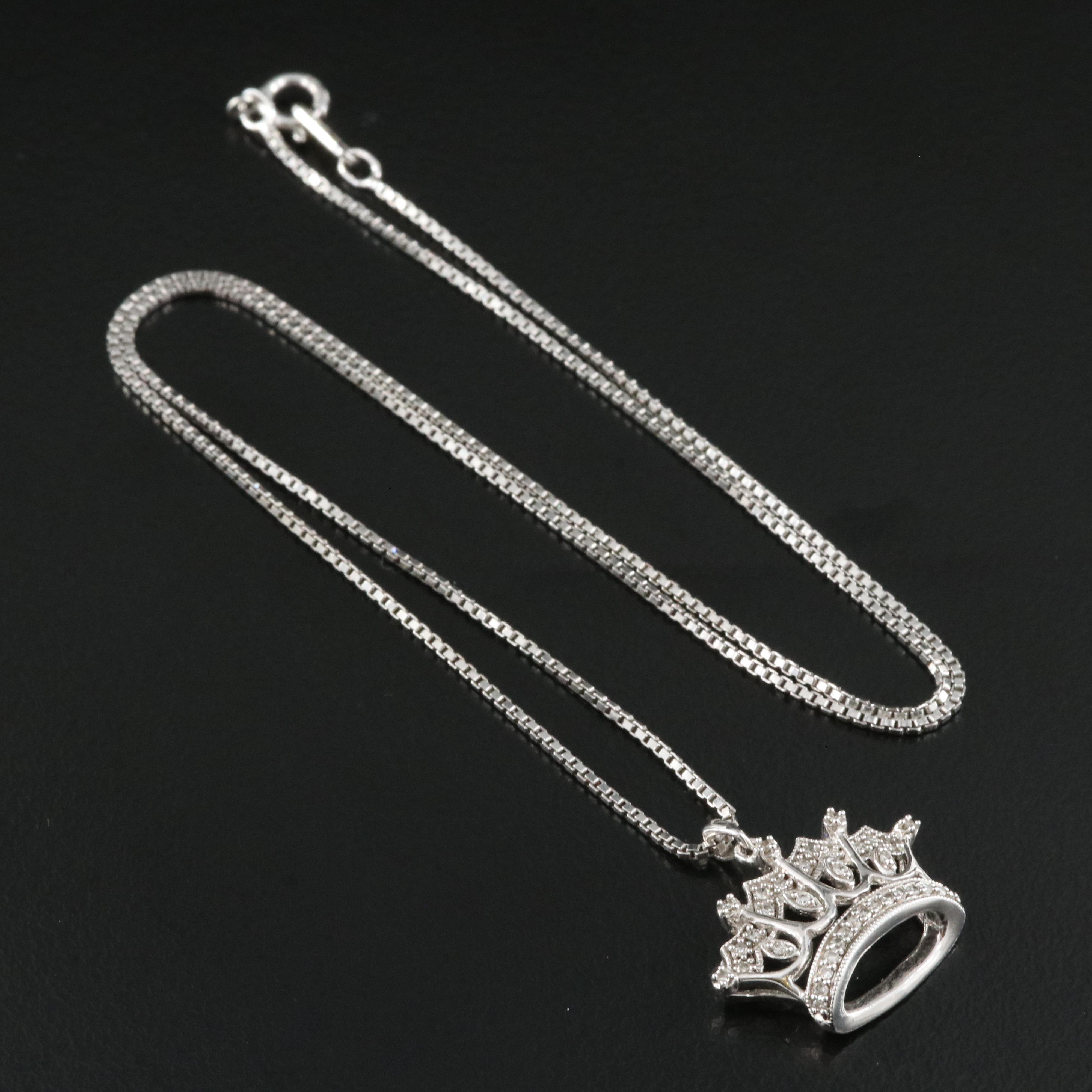 Sterling Diamond Crown Pendant Necklace