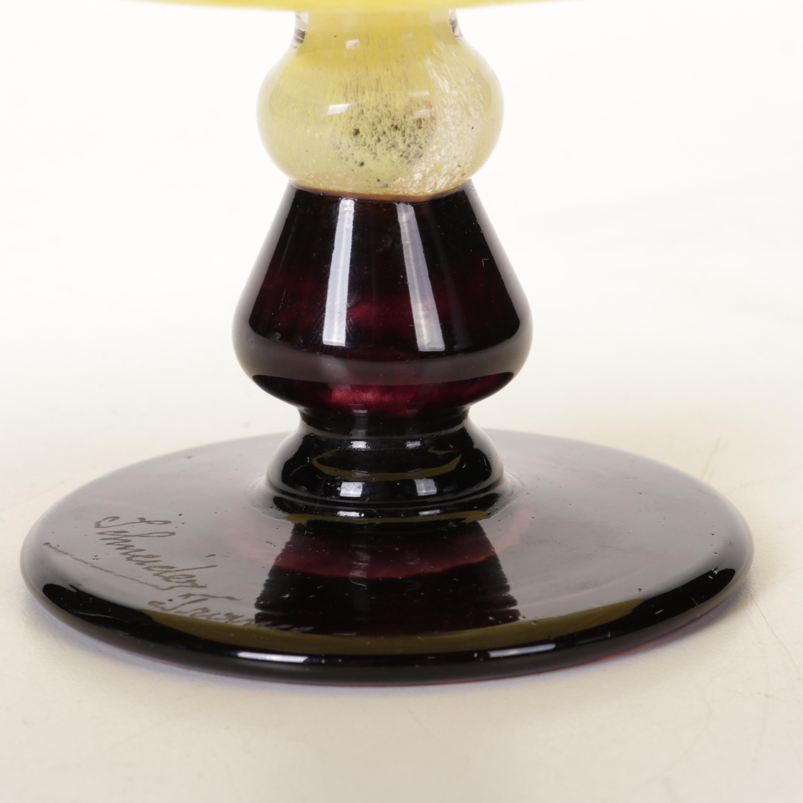 Charles Schneider Art Deco Blown Glass Compote, Circa 1920s