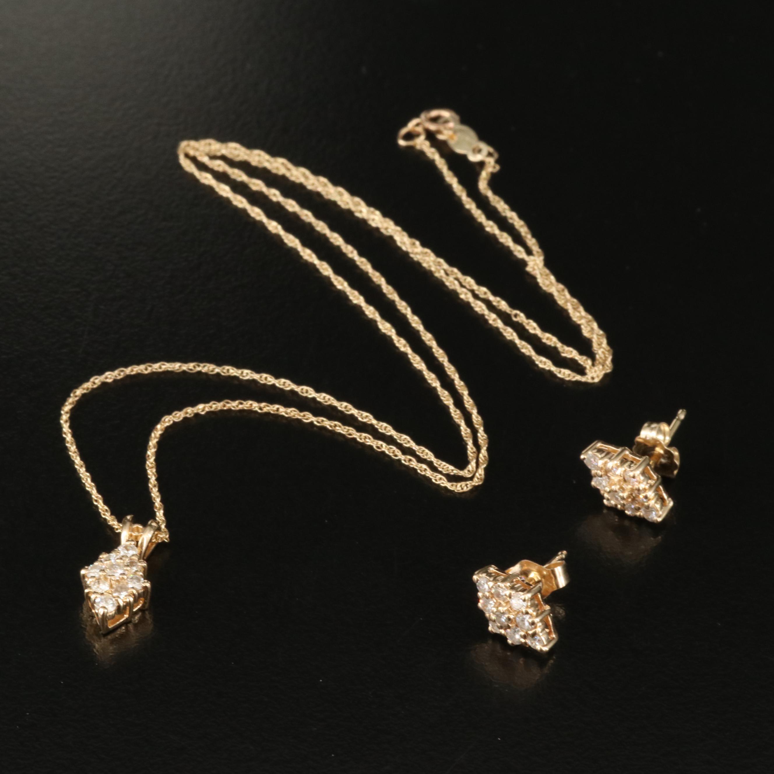 14K Diamond Necklace and Earring Set