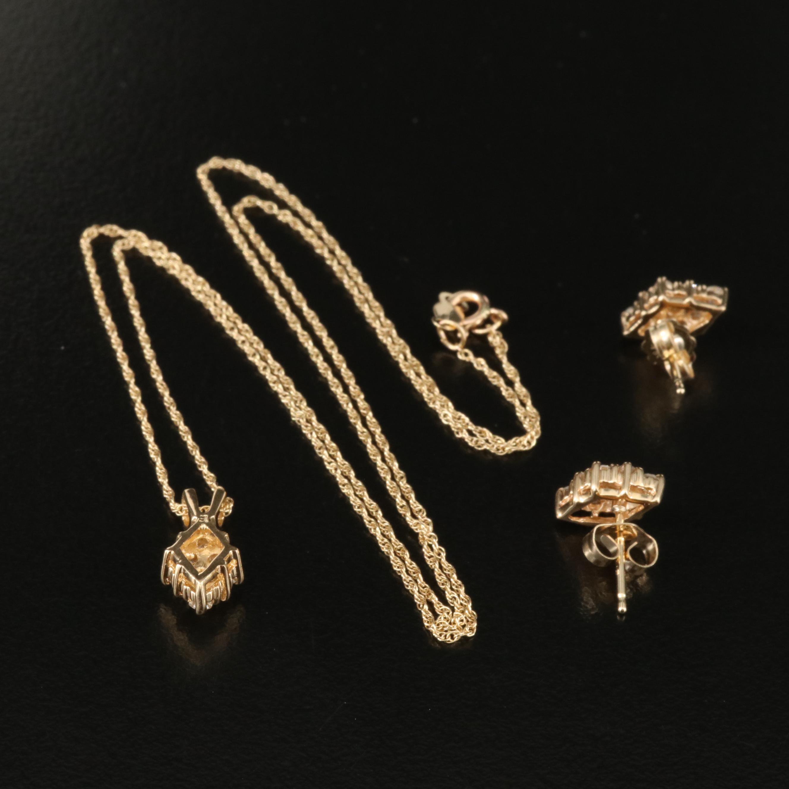 14K Diamond Necklace and Earring Set