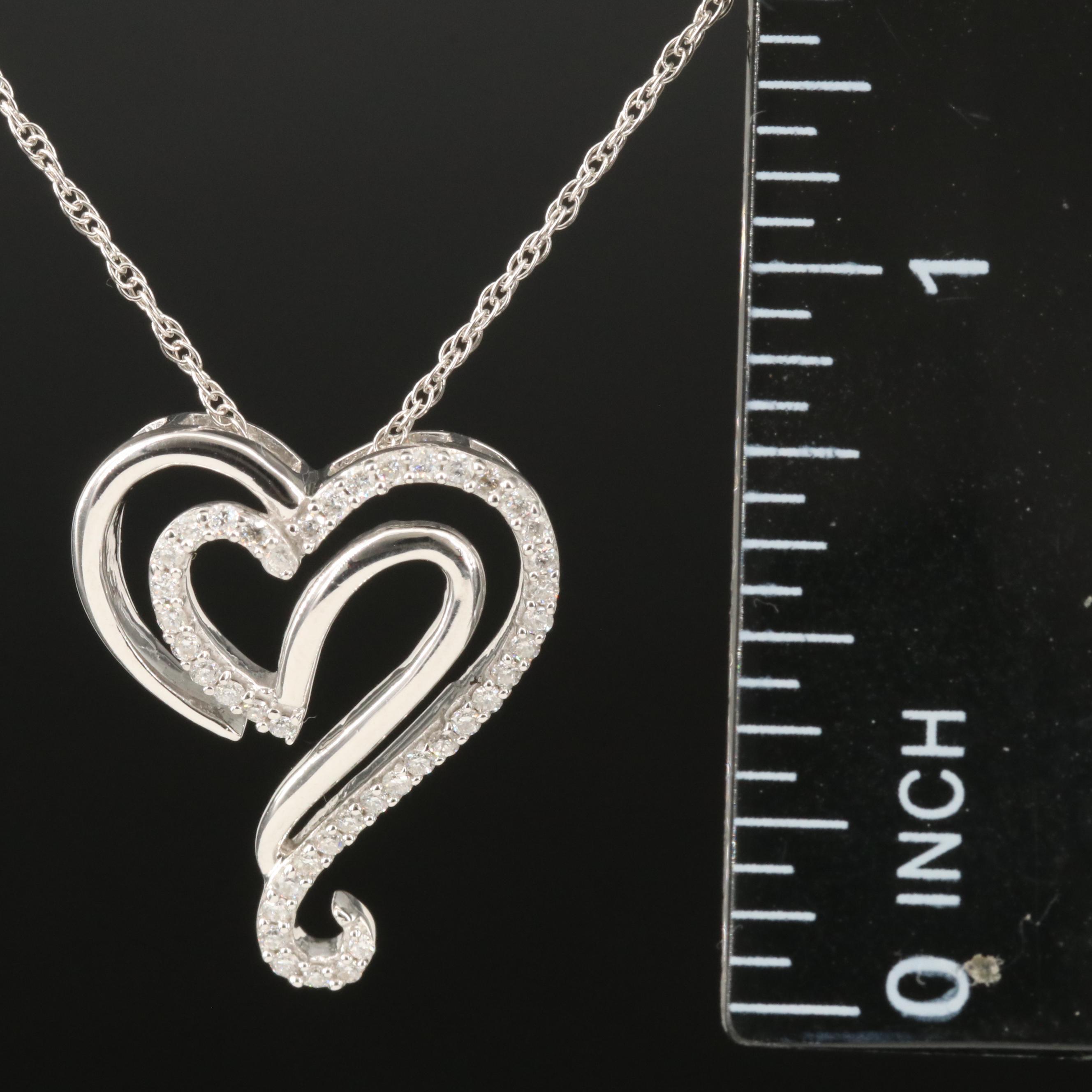 Sterling Diamond Heart Pendant Necklace