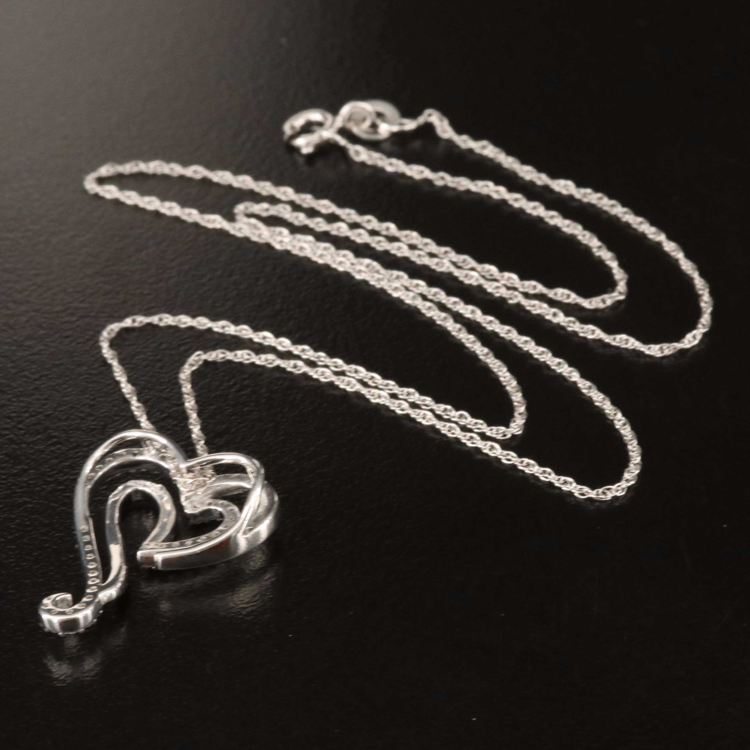Sterling Diamond Heart Pendant Necklace