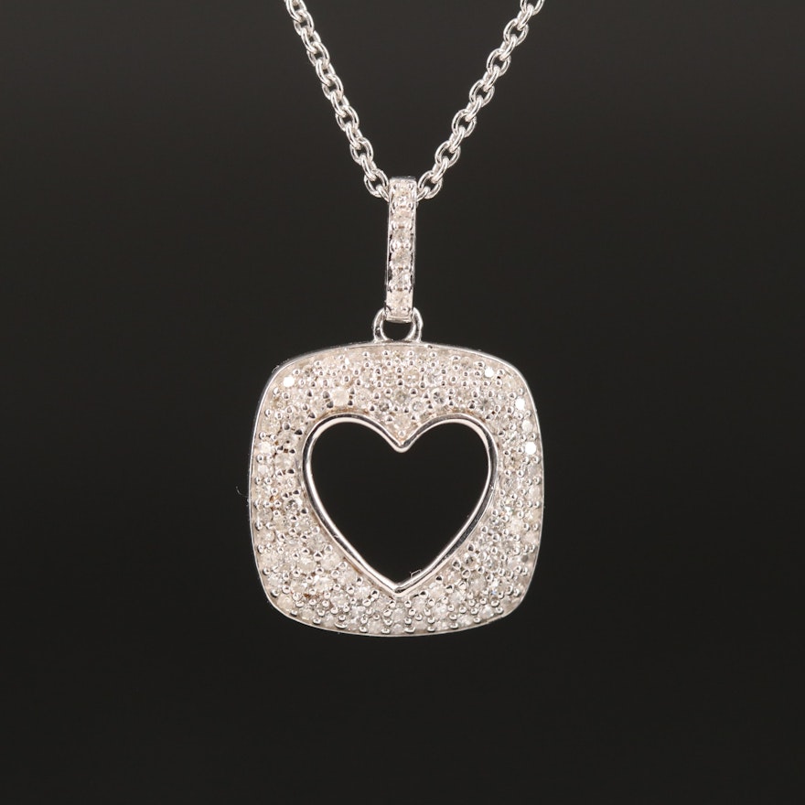 Pavé Diamond Cutout Heart Pendant Necklace in Sterling