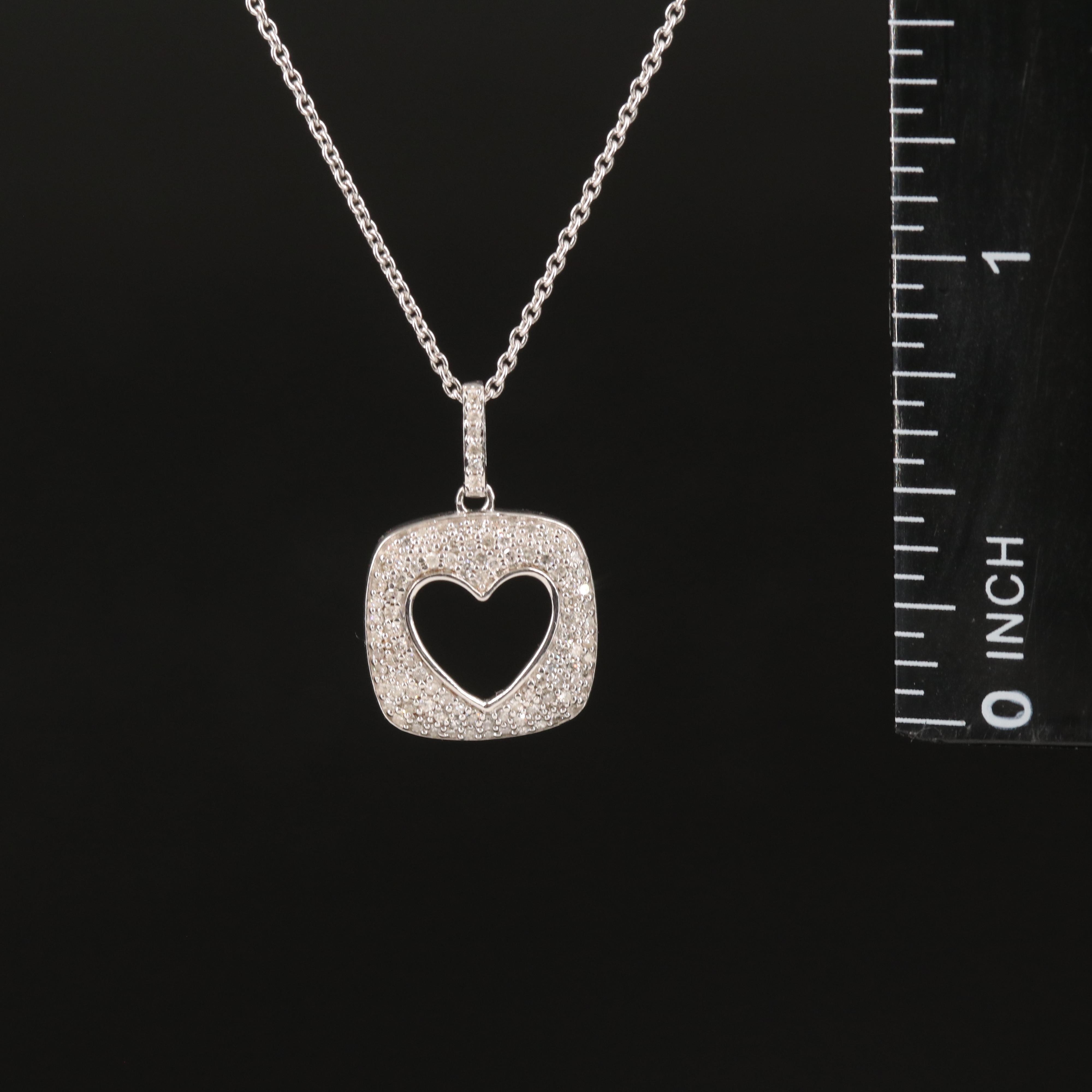 Pavé Diamond Cutout Heart Pendant Necklace in Sterling