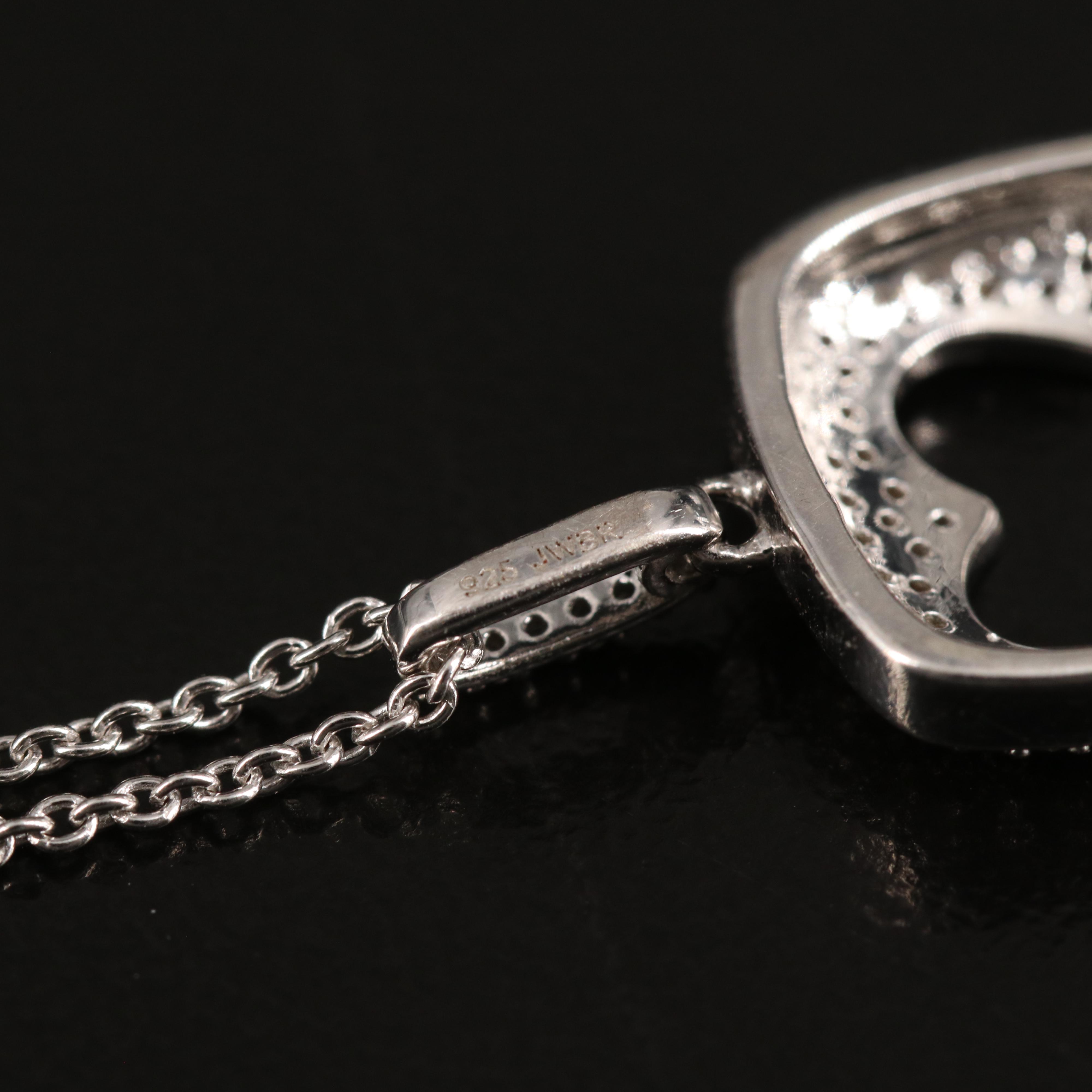 Pavé Diamond Cutout Heart Pendant Necklace in Sterling