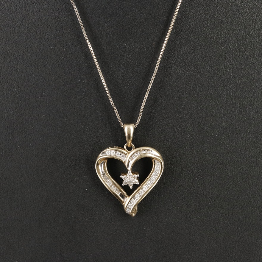 Sterling Diamond Heart Pendant Necklace