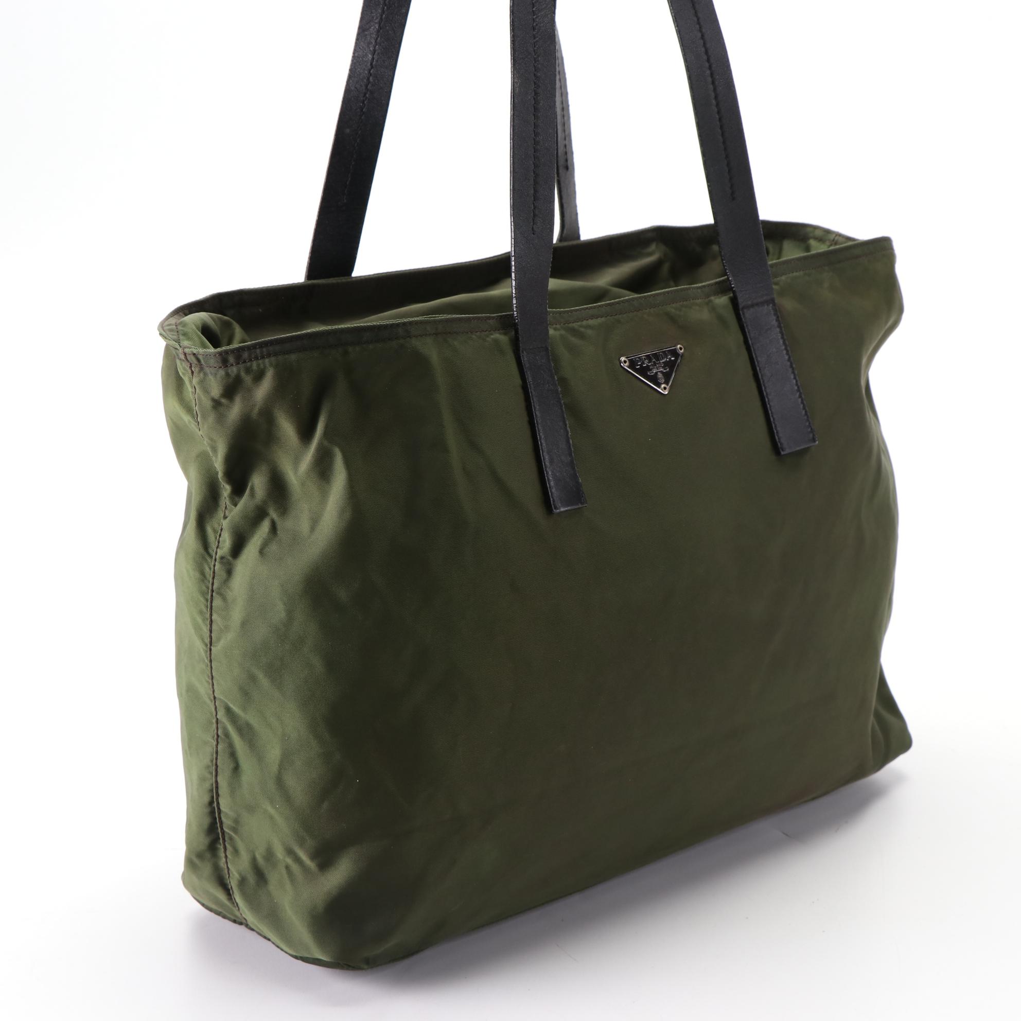 Prada Medium Zip Shoulder Tote in Nylon Gabardine and Black Leather