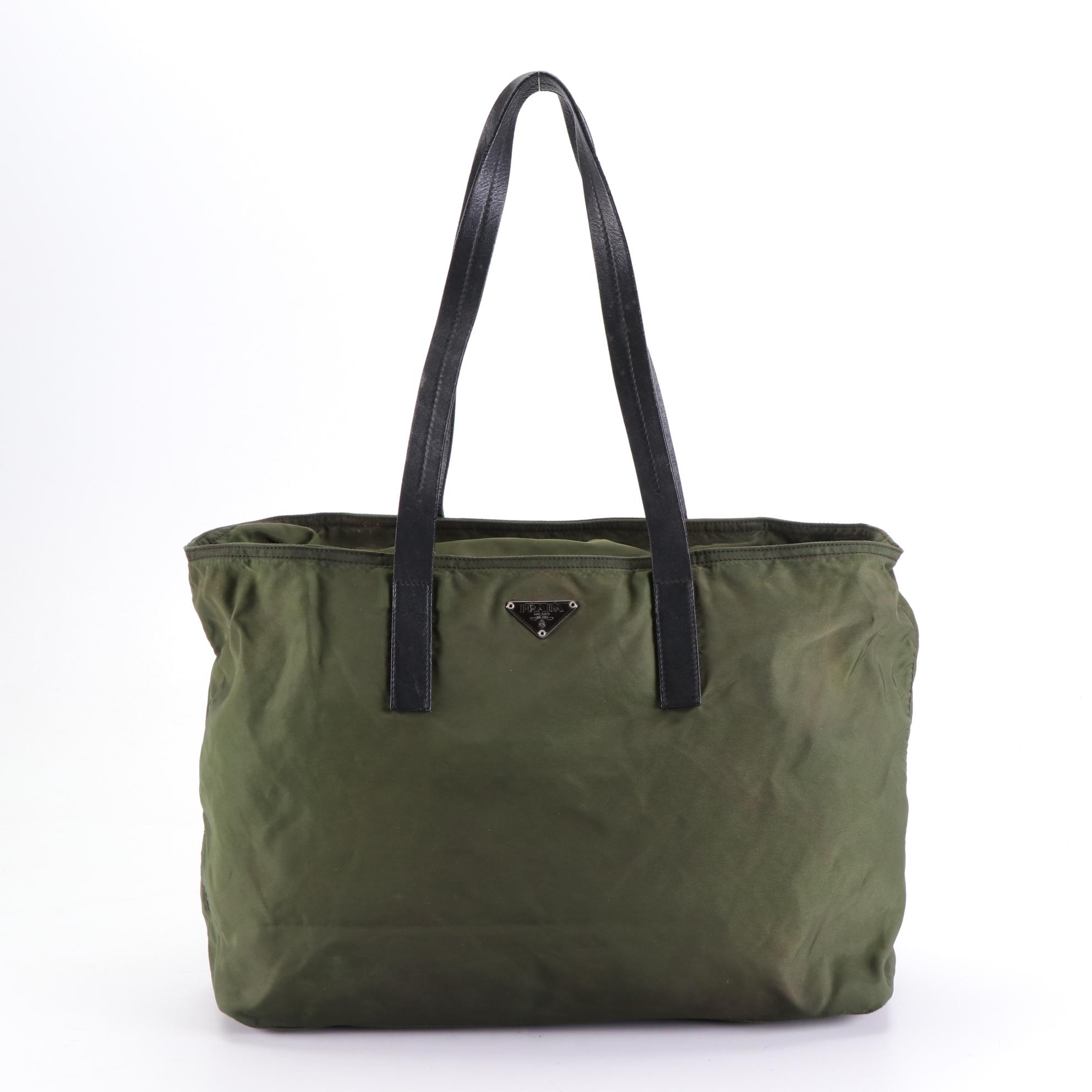 Prada Medium Zip Shoulder Tote in Nylon Gabardine and Black Leather