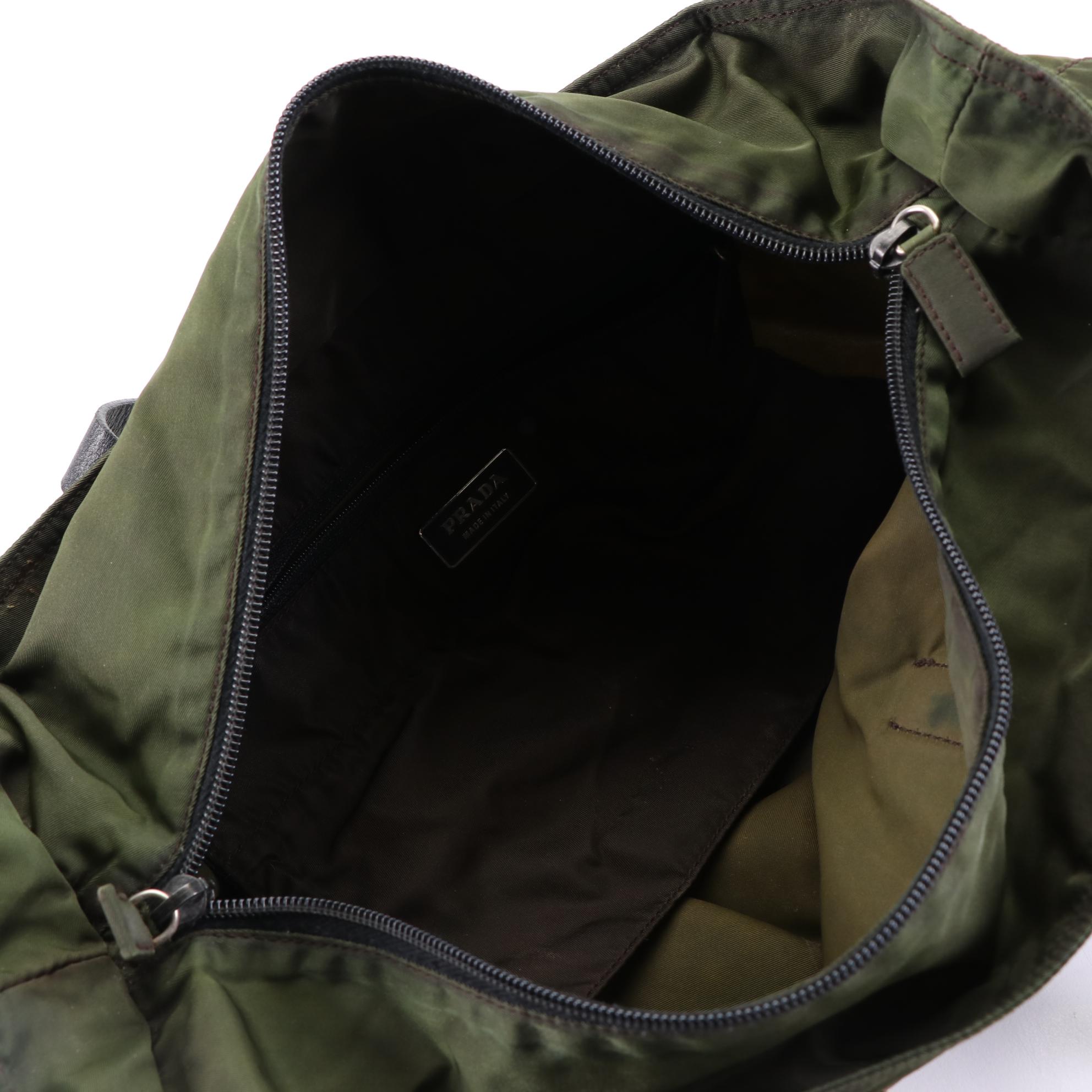 Prada Medium Zip Shoulder Tote in Nylon Gabardine and Black Leather