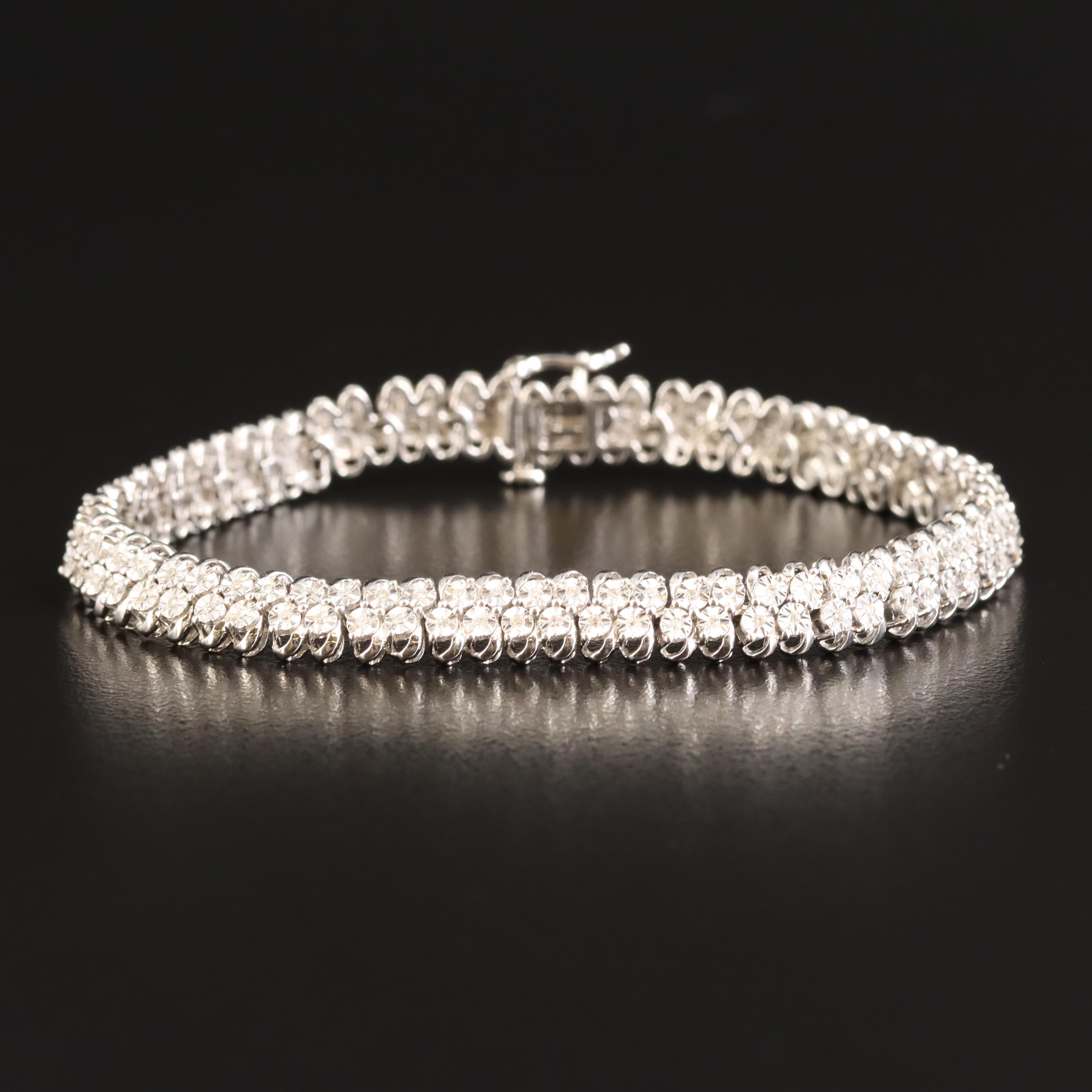 Sterling Diamond Double Row Bracelet