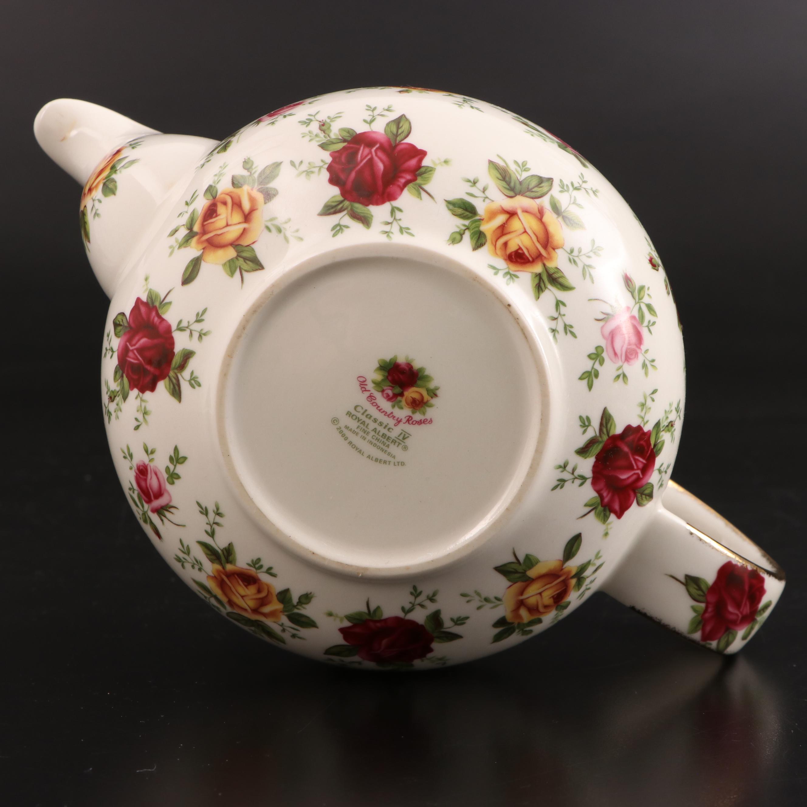 Royal Albert "Old Country Roses" China Teapot and Four Mugs with Cake Stand