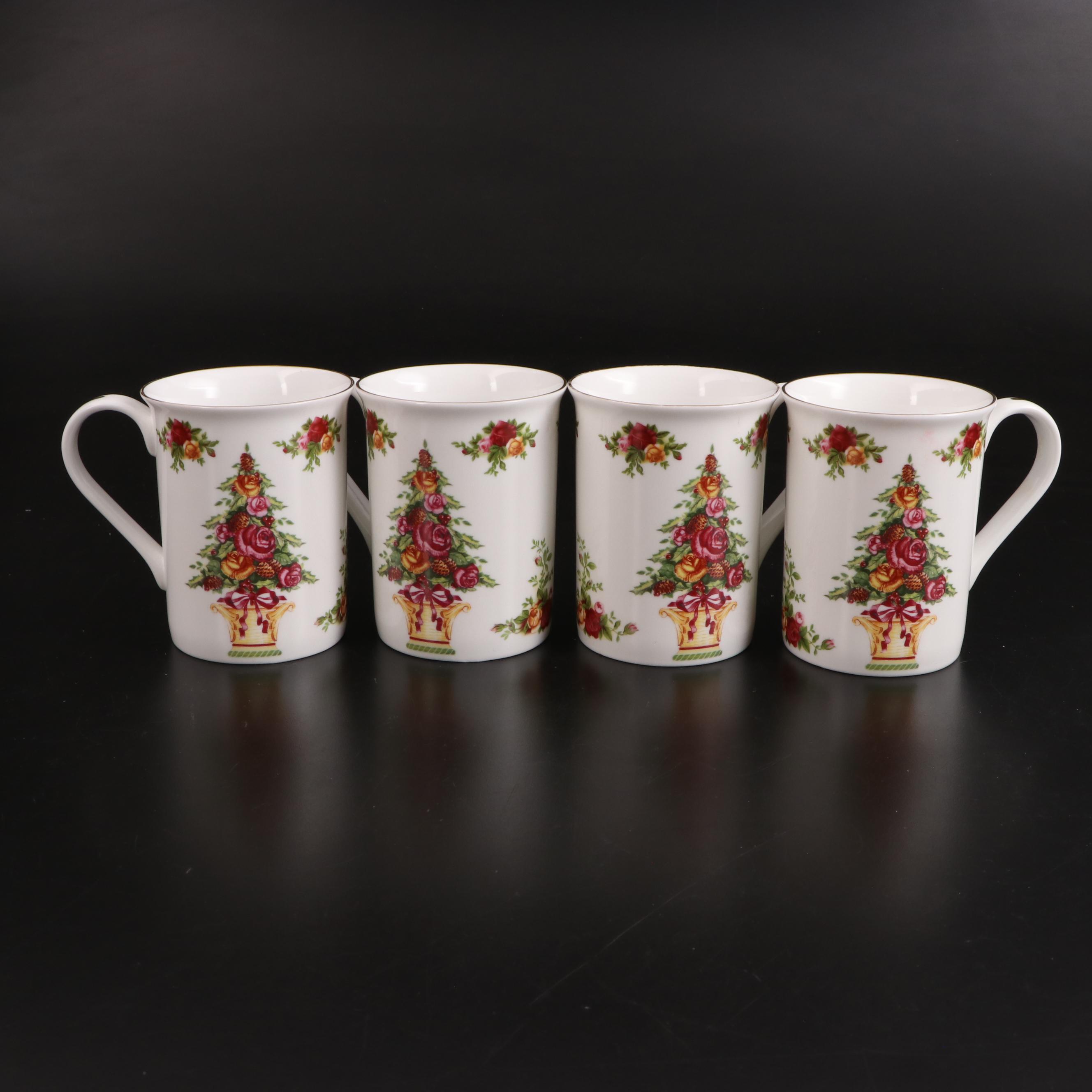 Royal Albert "Old Country Roses" China Teapot and Four Mugs with Cake Stand