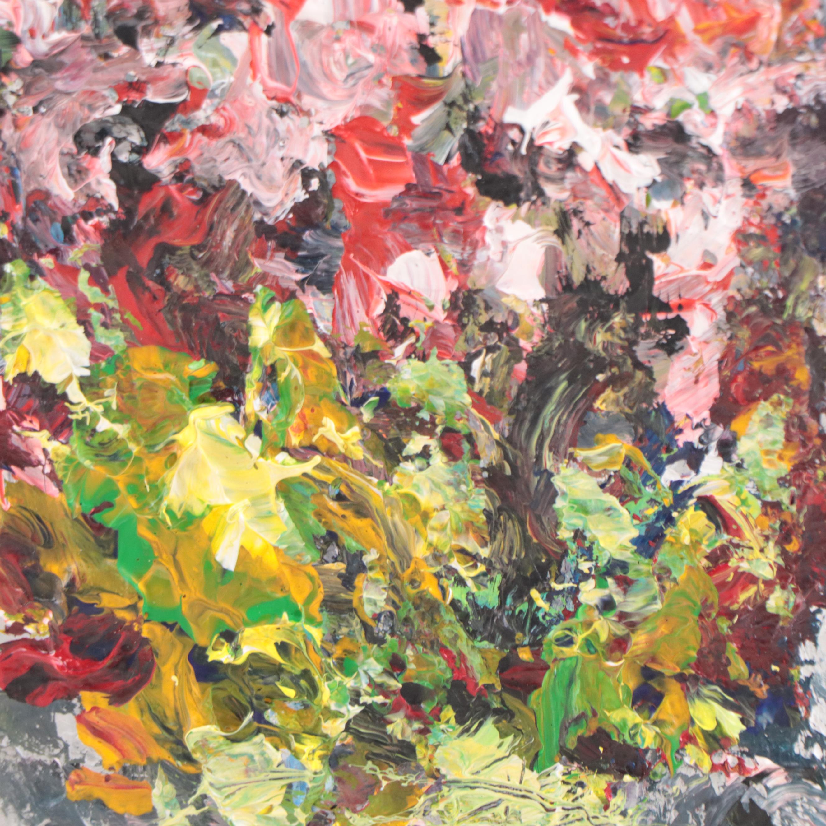 Leif Janek Abstract Acrylic Painting of Cherry Blossoms, 21st Century