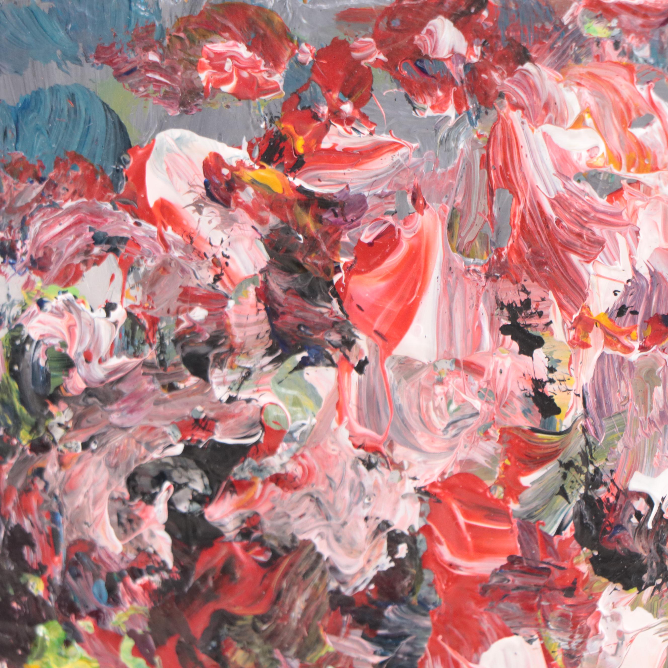 Leif Janek Abstract Acrylic Painting of Cherry Blossoms, 21st Century