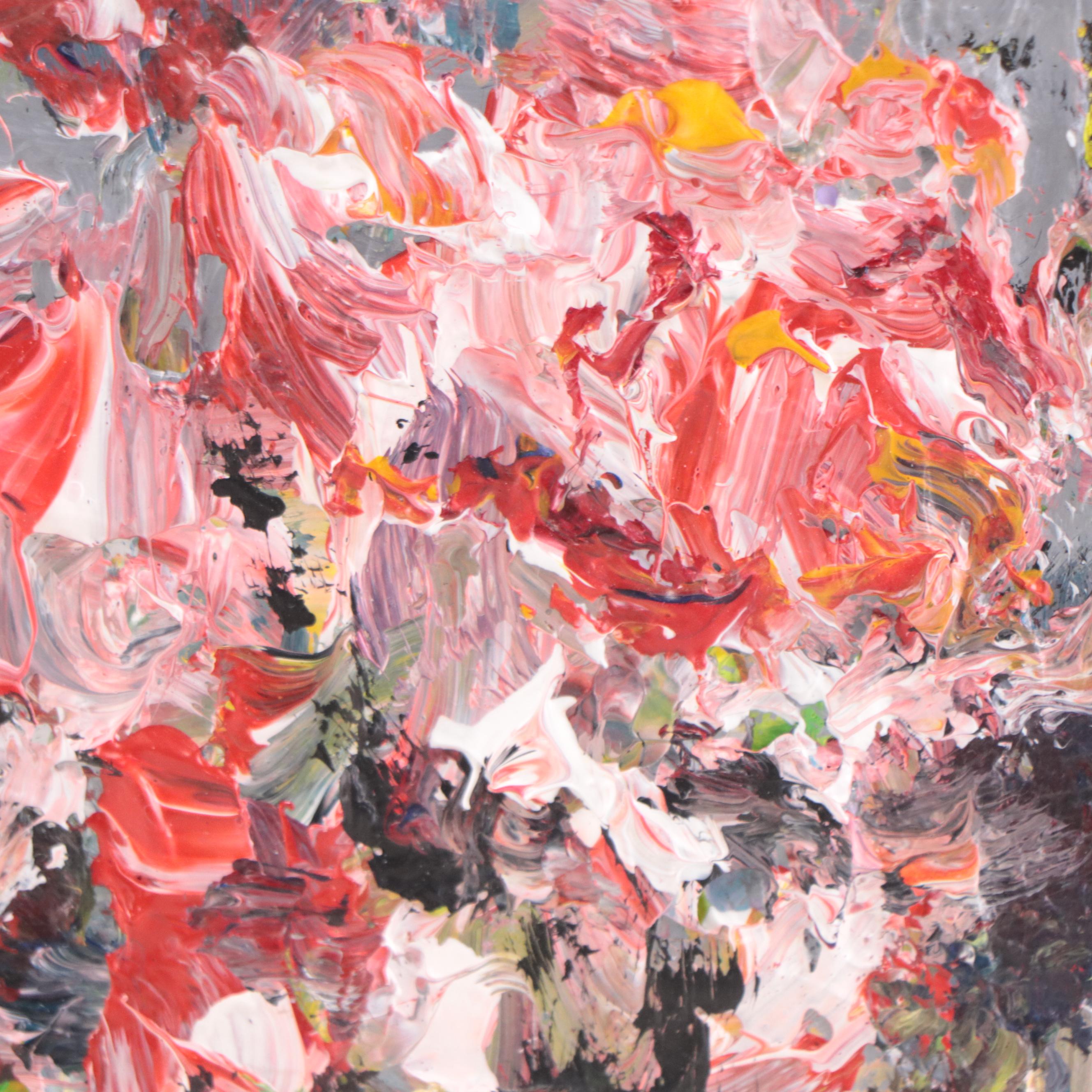 Leif Janek Abstract Acrylic Painting of Cherry Blossoms, 21st Century