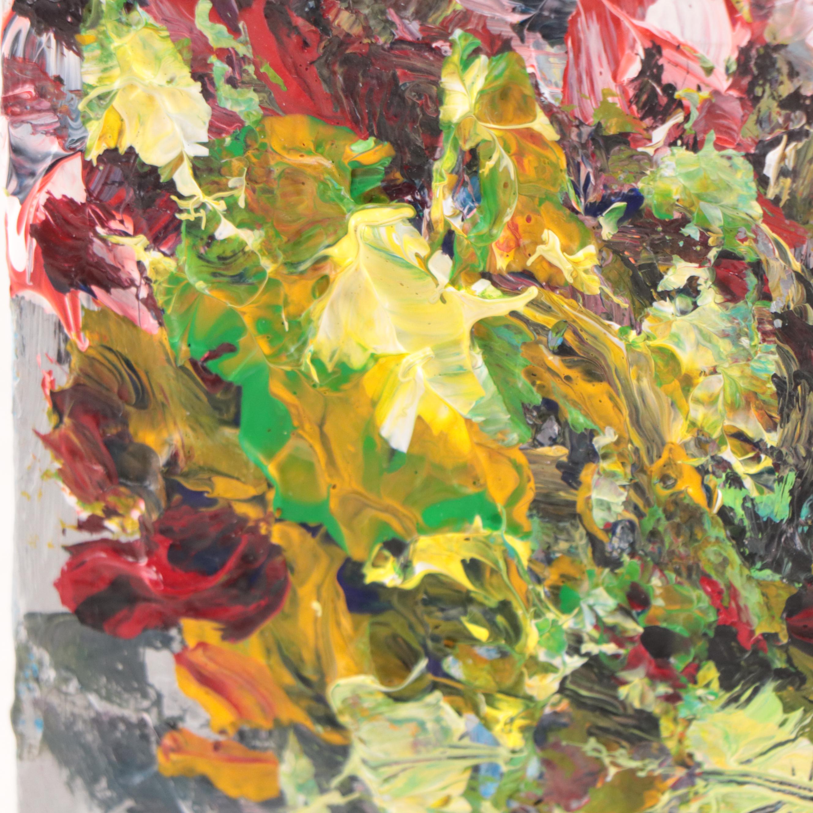 Leif Janek Abstract Acrylic Painting of Cherry Blossoms, 21st Century