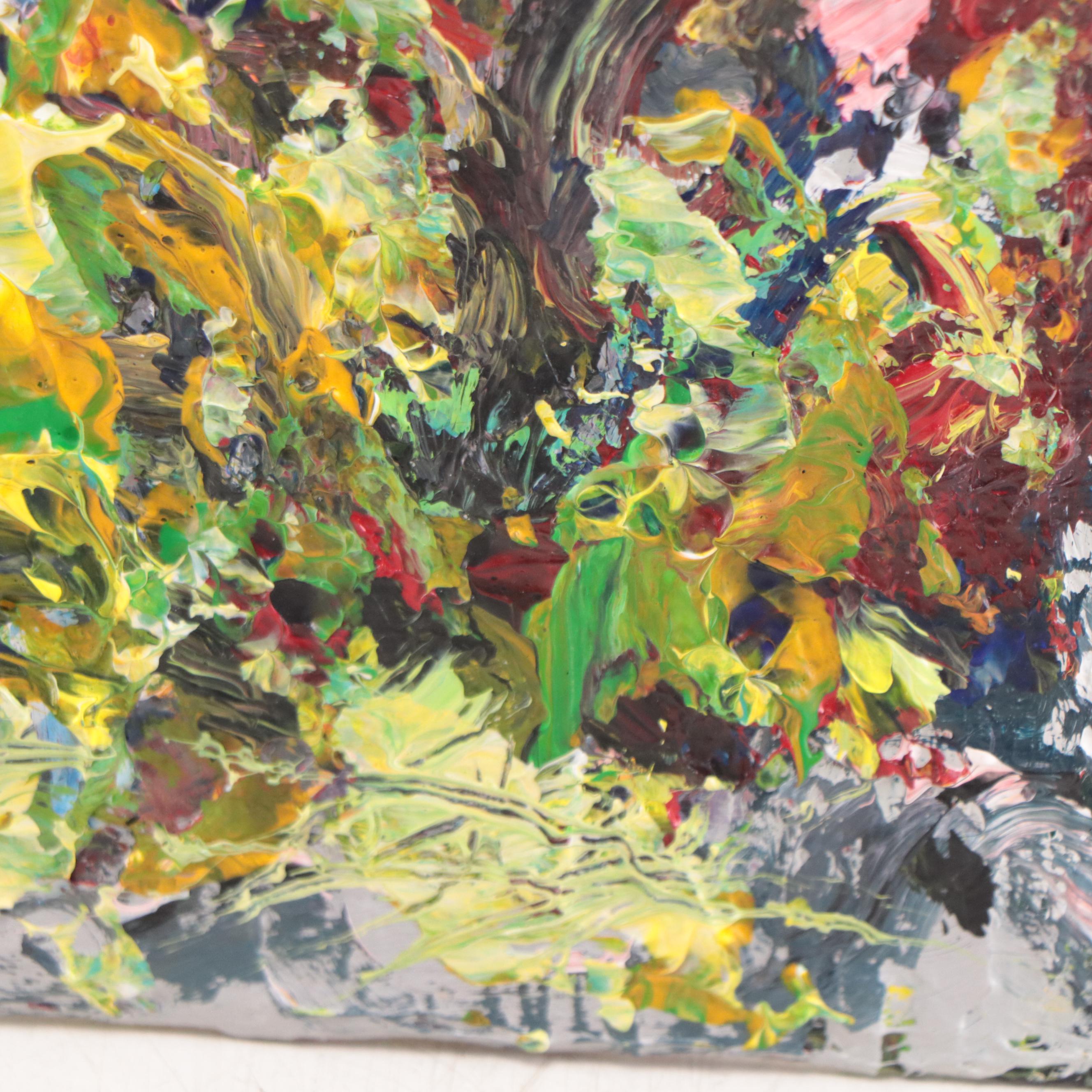 Leif Janek Abstract Acrylic Painting of Cherry Blossoms, 21st Century