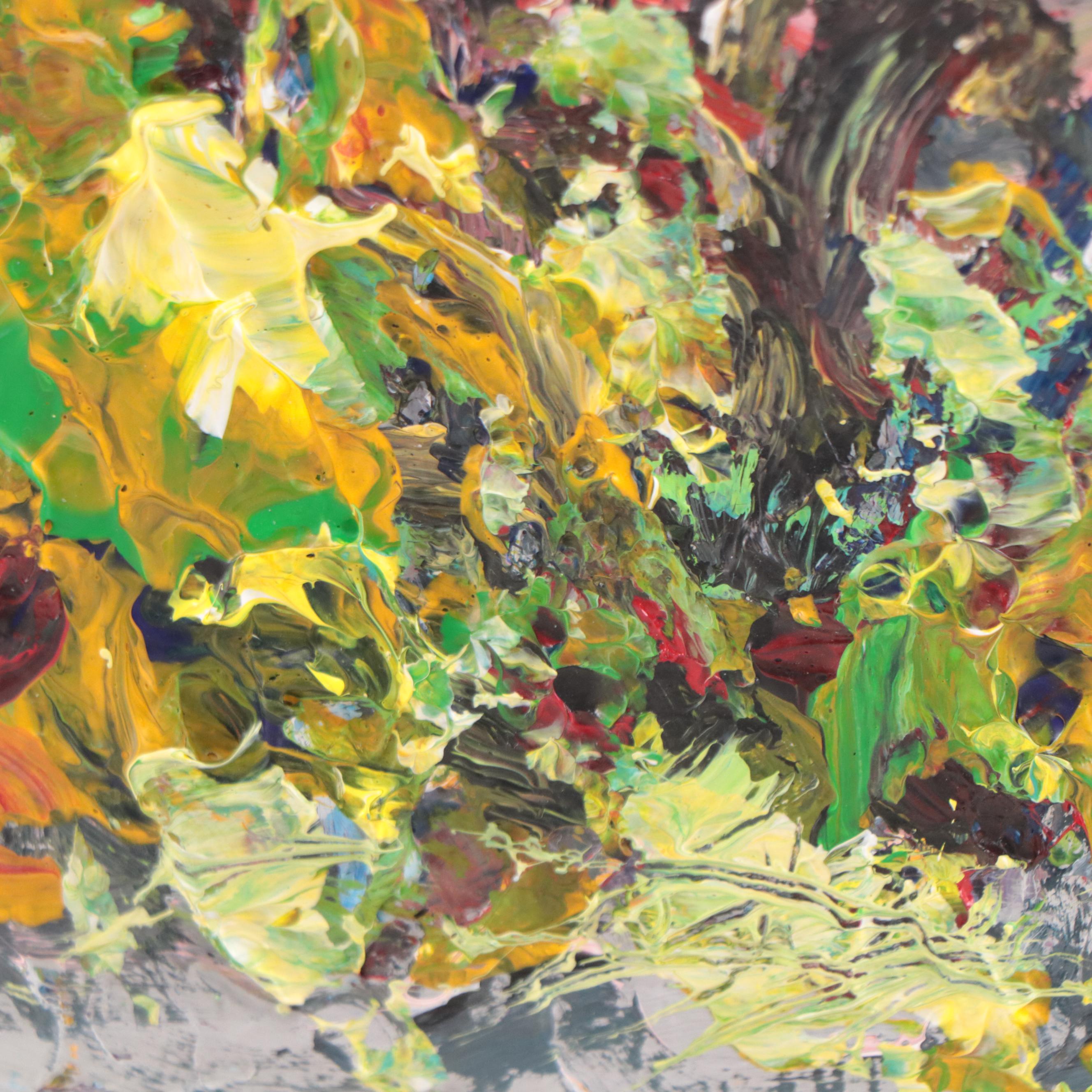 Leif Janek Abstract Acrylic Painting of Cherry Blossoms, 21st Century