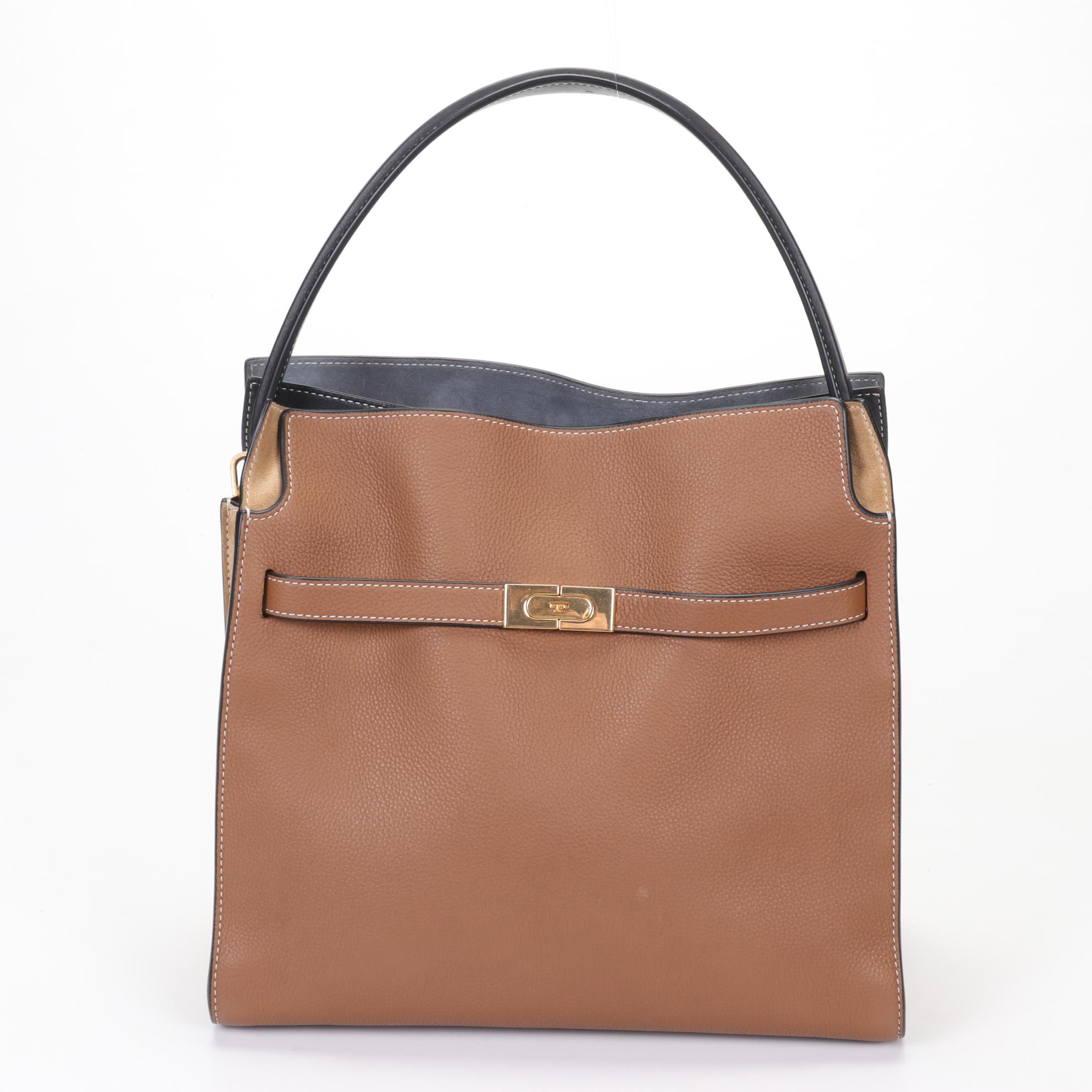 Tory Burch Lee Radziwill Double Bag In Tan Pebbled Leather and Suede