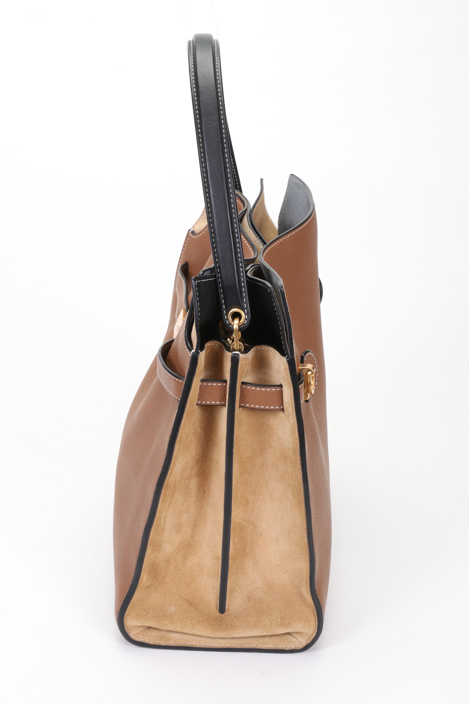 Tory Burch Lee Radziwill Double Bag In Tan Pebbled Leather and Suede