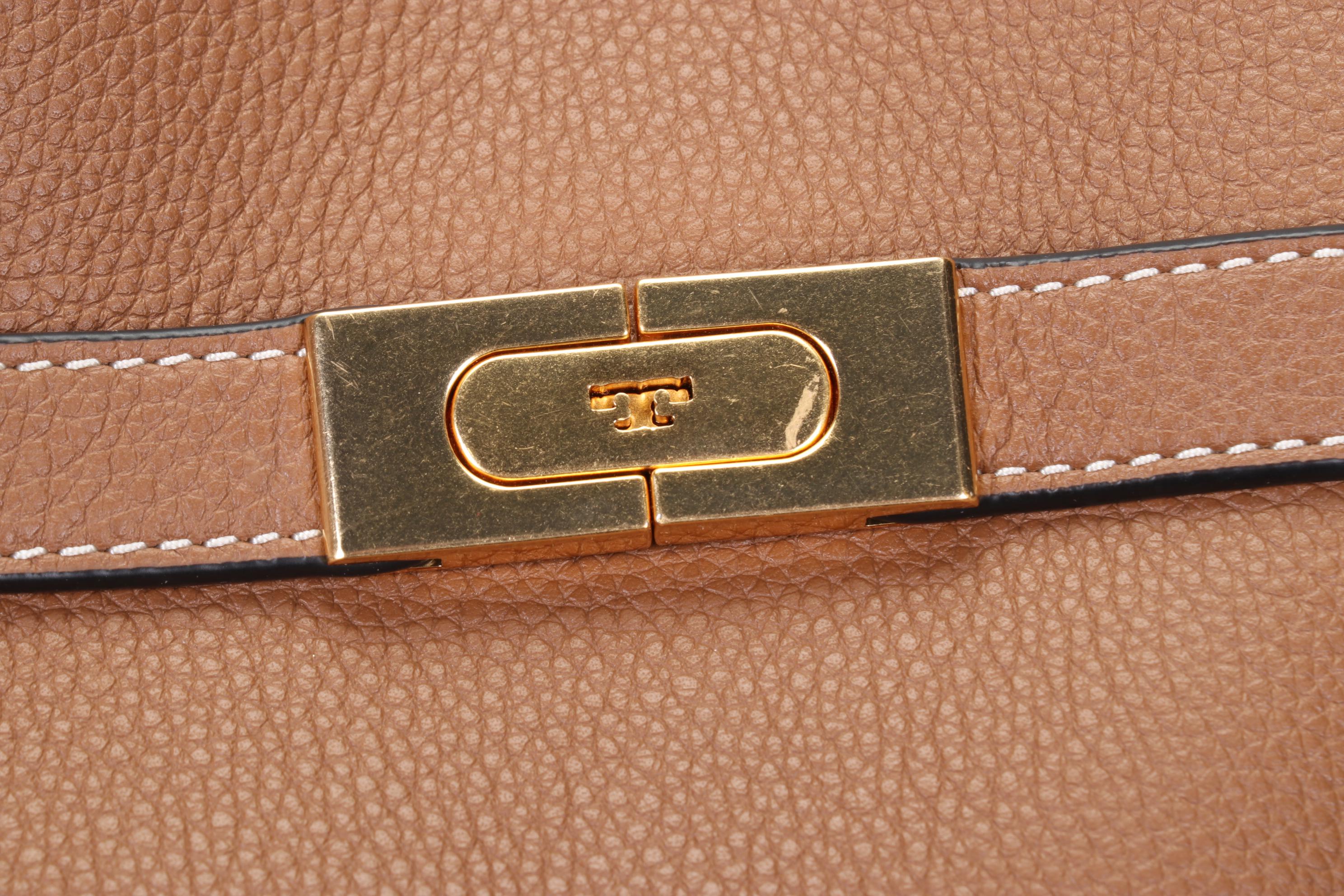 Tory Burch Lee Radziwill Double Bag In Tan Pebbled Leather and Suede