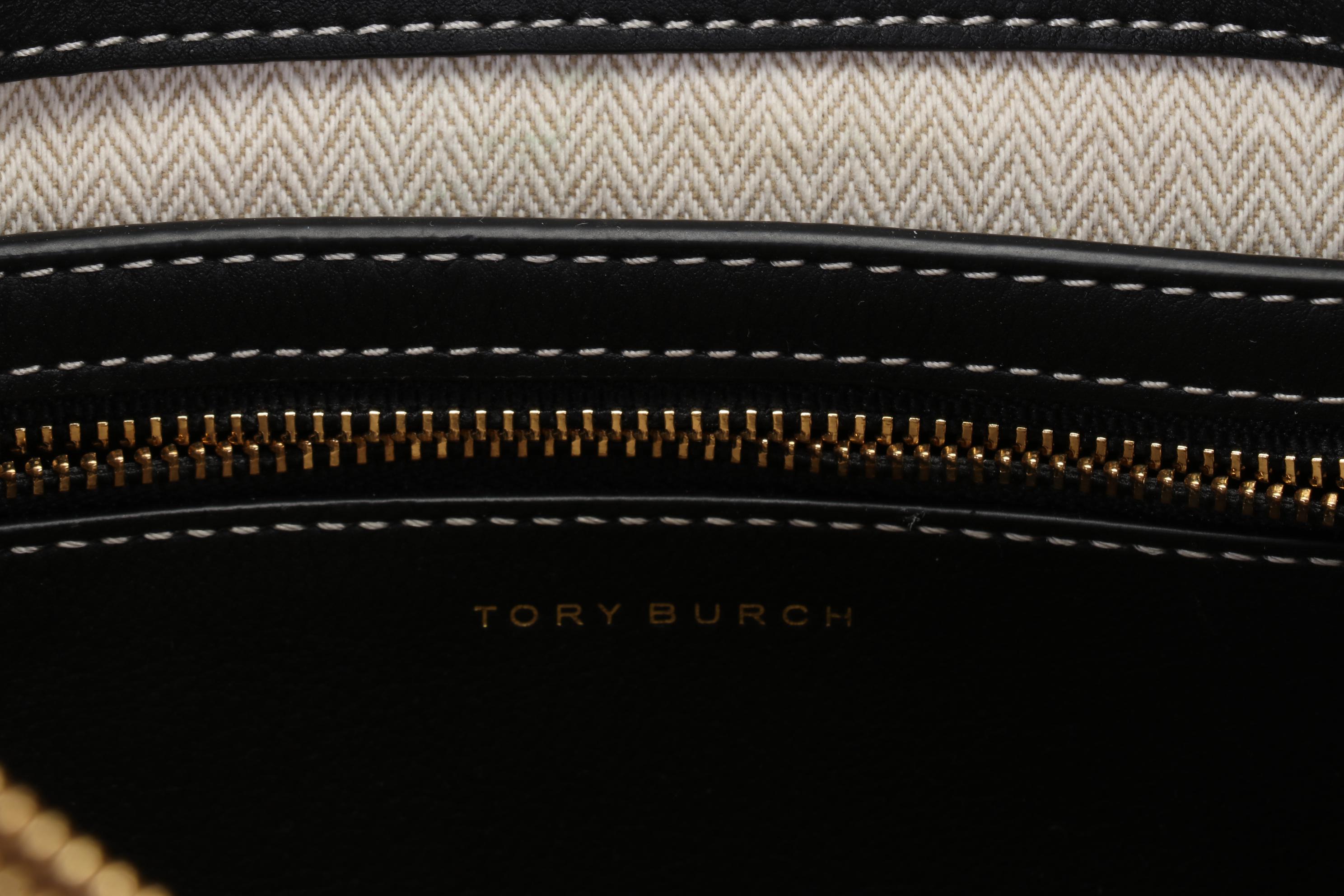 Tory Burch Lee Radziwill Double Bag In Tan Pebbled Leather and Suede