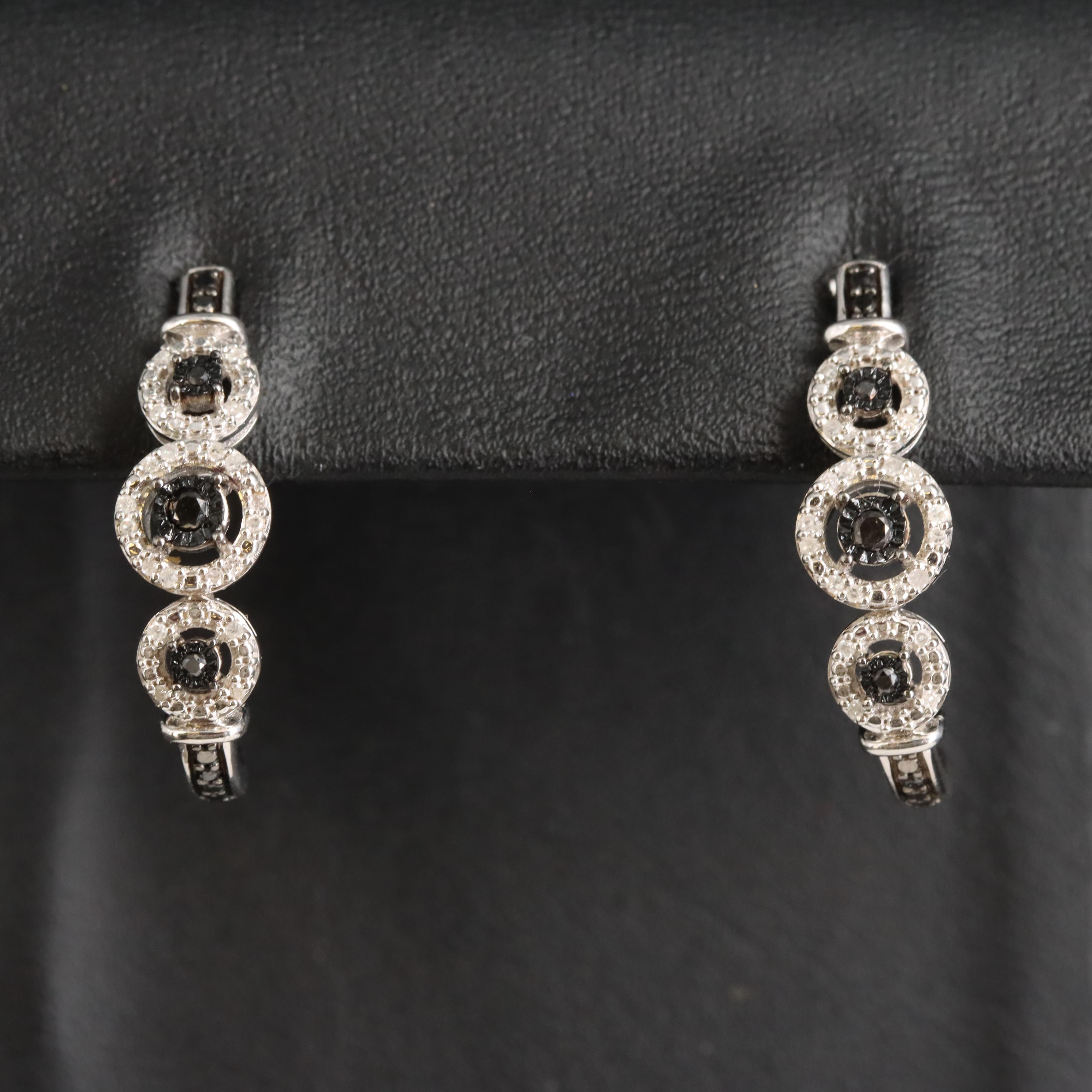 Sterling Diamond J-Hoop Earrings