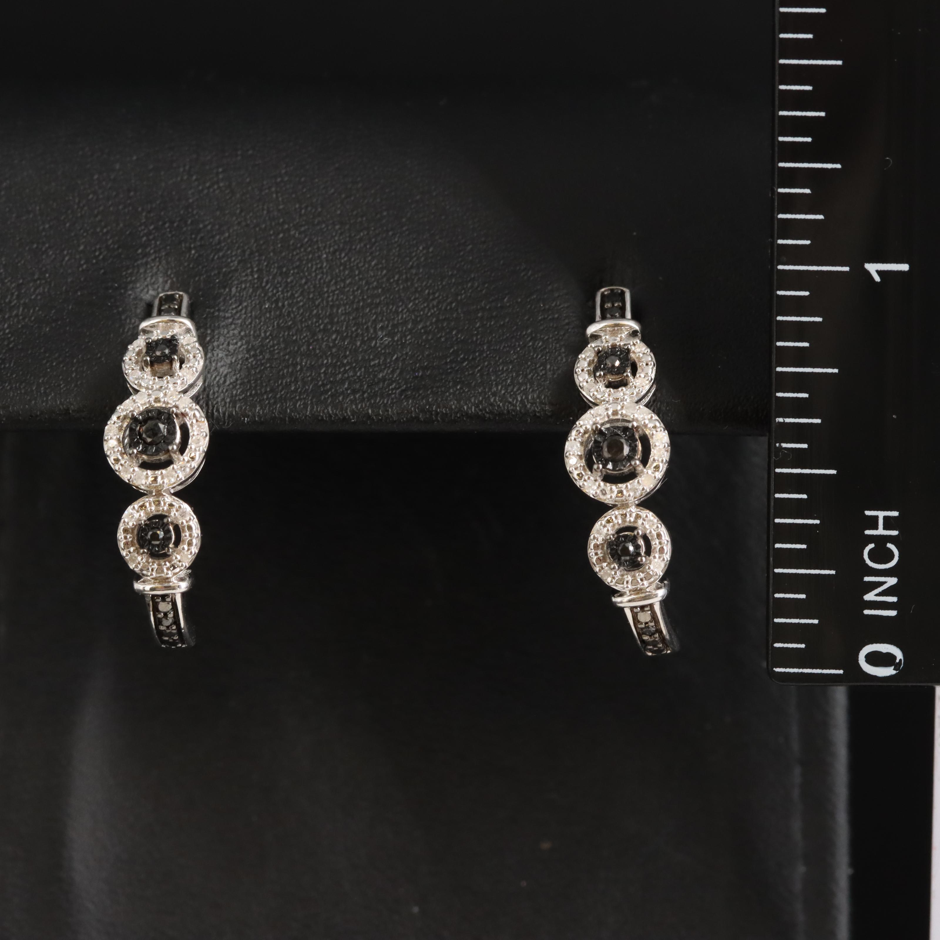 Sterling Diamond J-Hoop Earrings