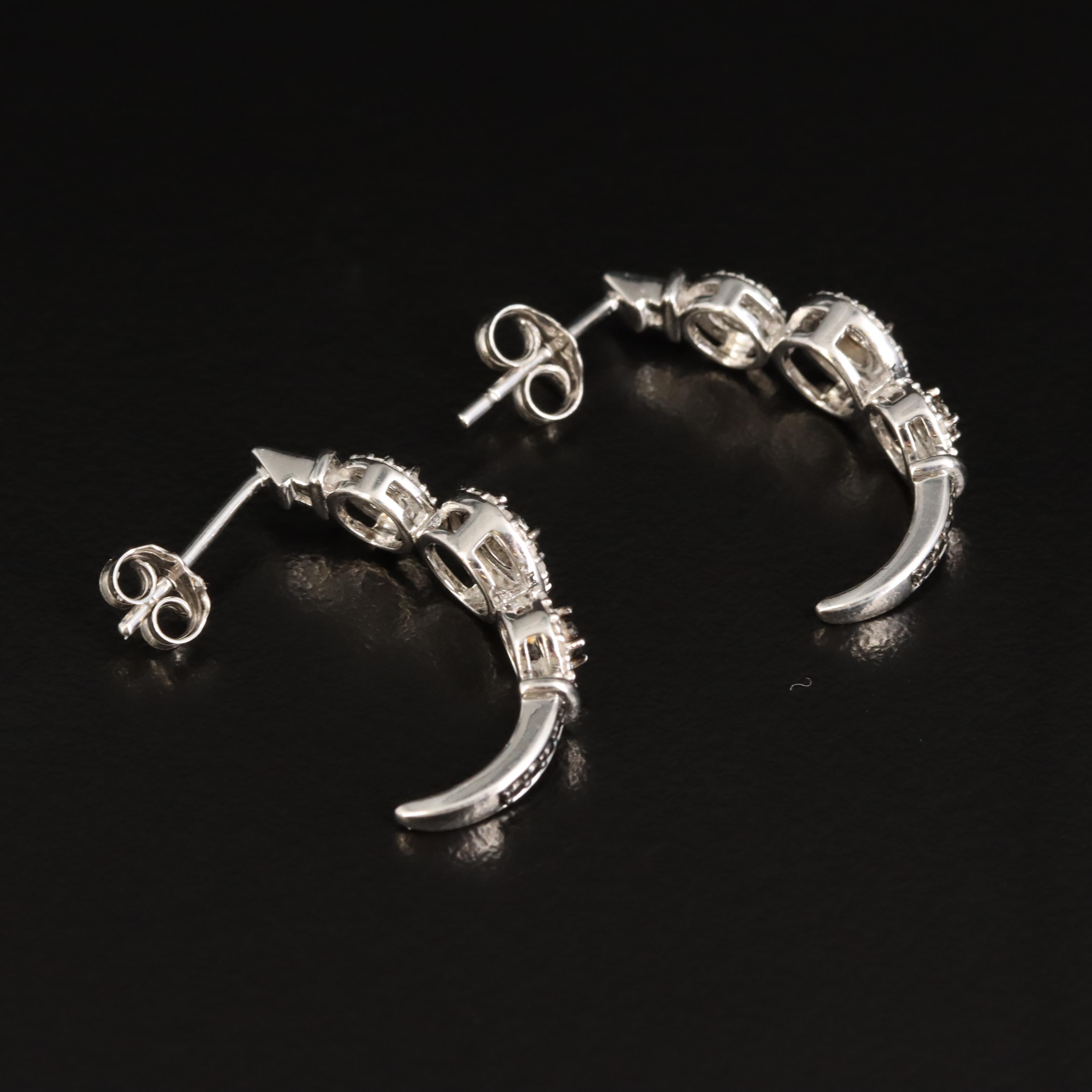 Sterling Diamond J-Hoop Earrings