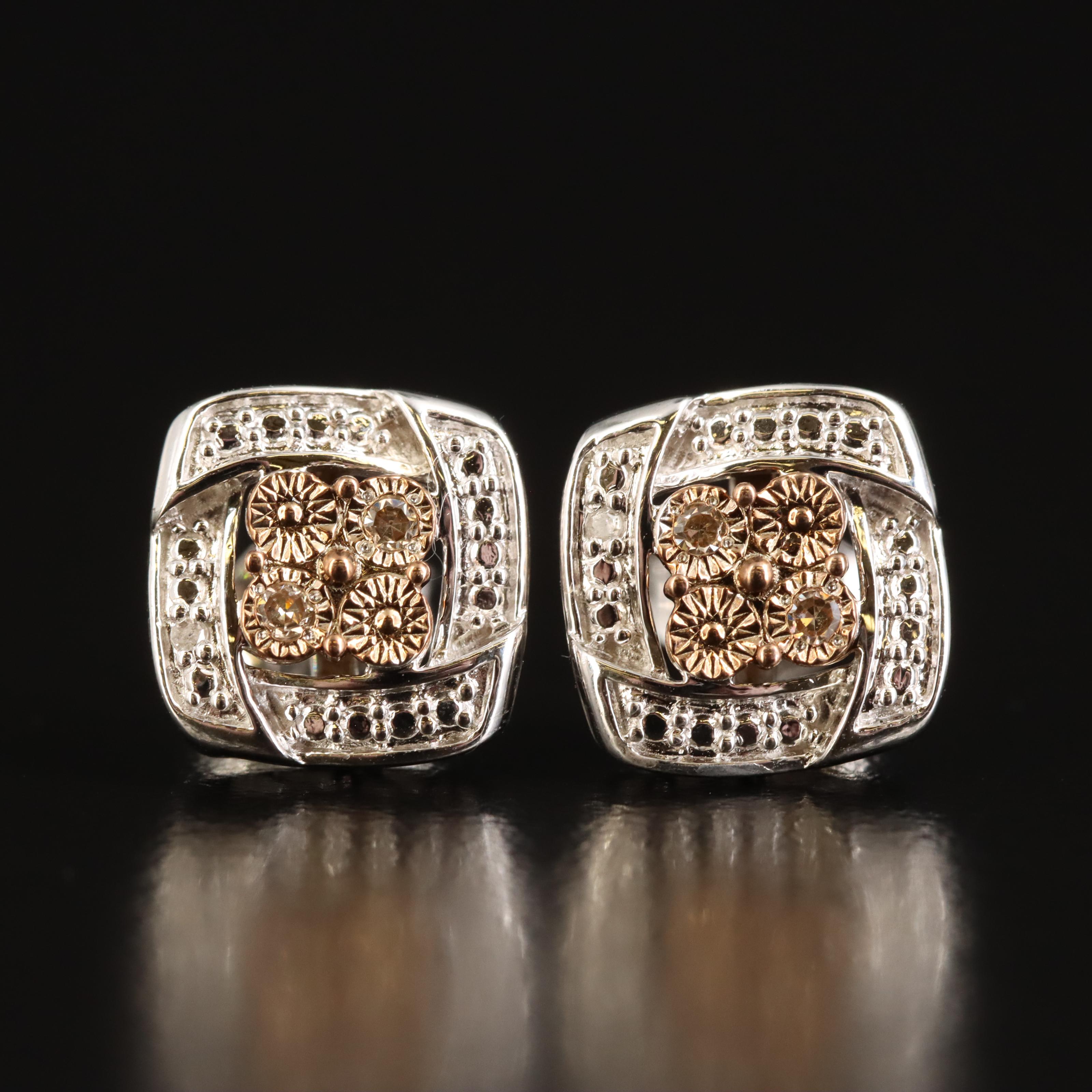 Sterling Diamond Square Stud Earrings