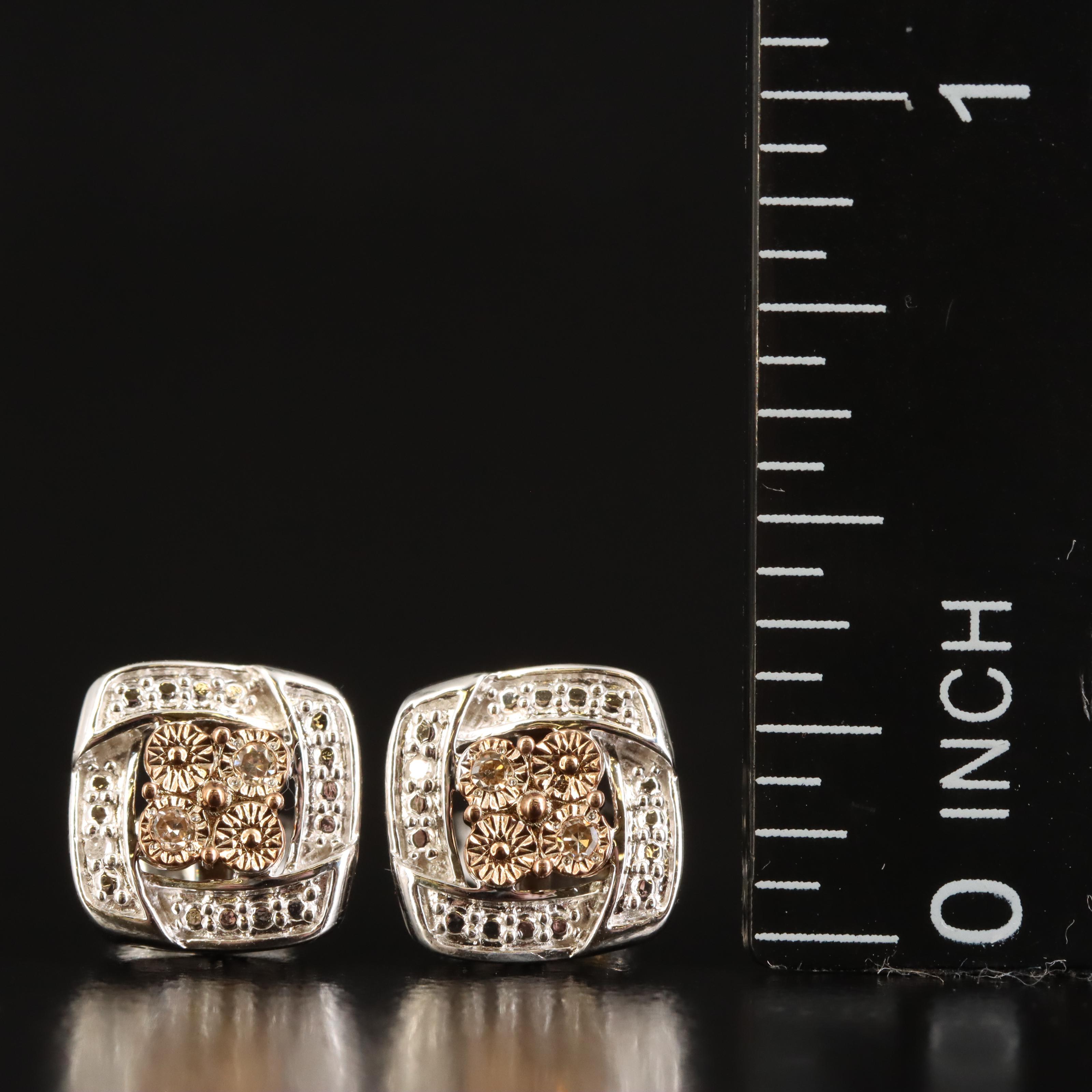 Sterling Diamond Square Stud Earrings