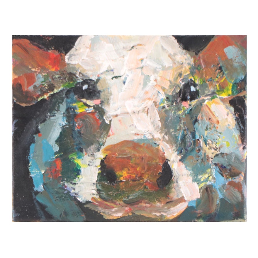 Elle Raines Acrylic Painting of Cow