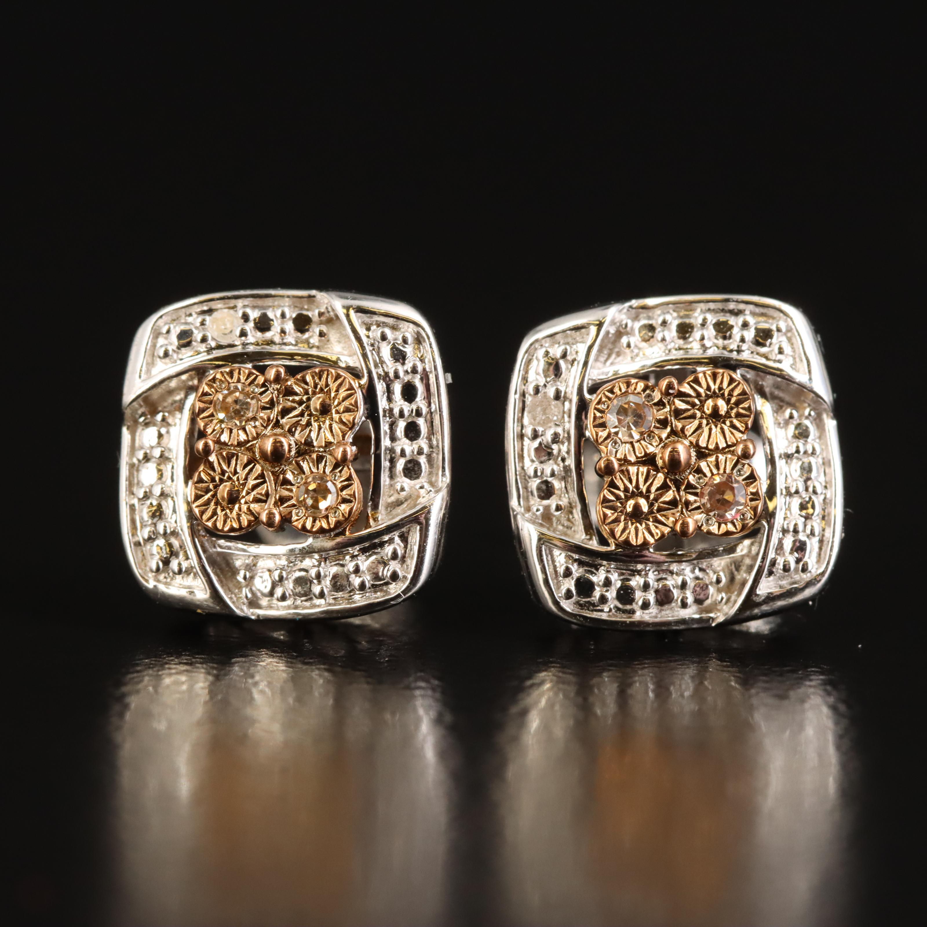 Sterling Diamond Square Stud Earrings