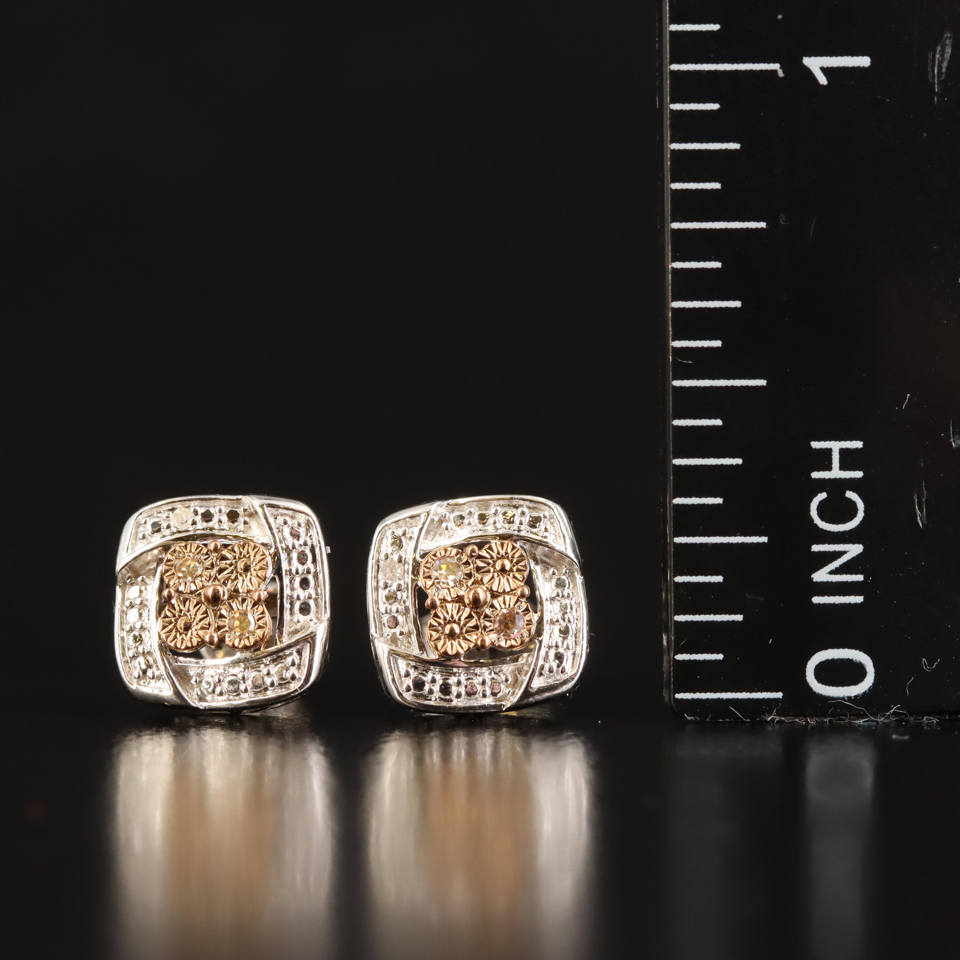 Sterling Diamond Square Stud Earrings