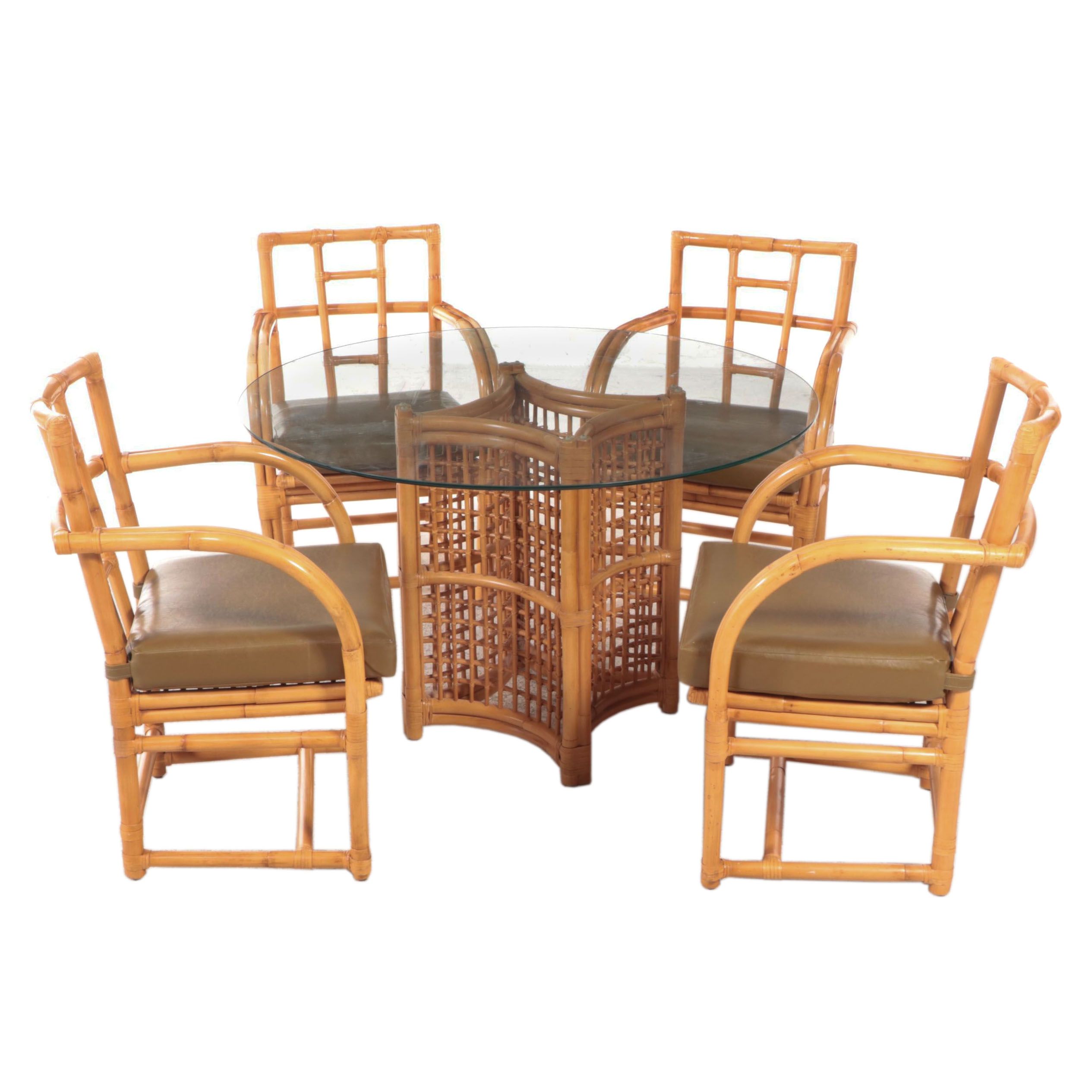 Five-Piece Rattan and Glass Top Patio Dining Set, Including Ficks Reed