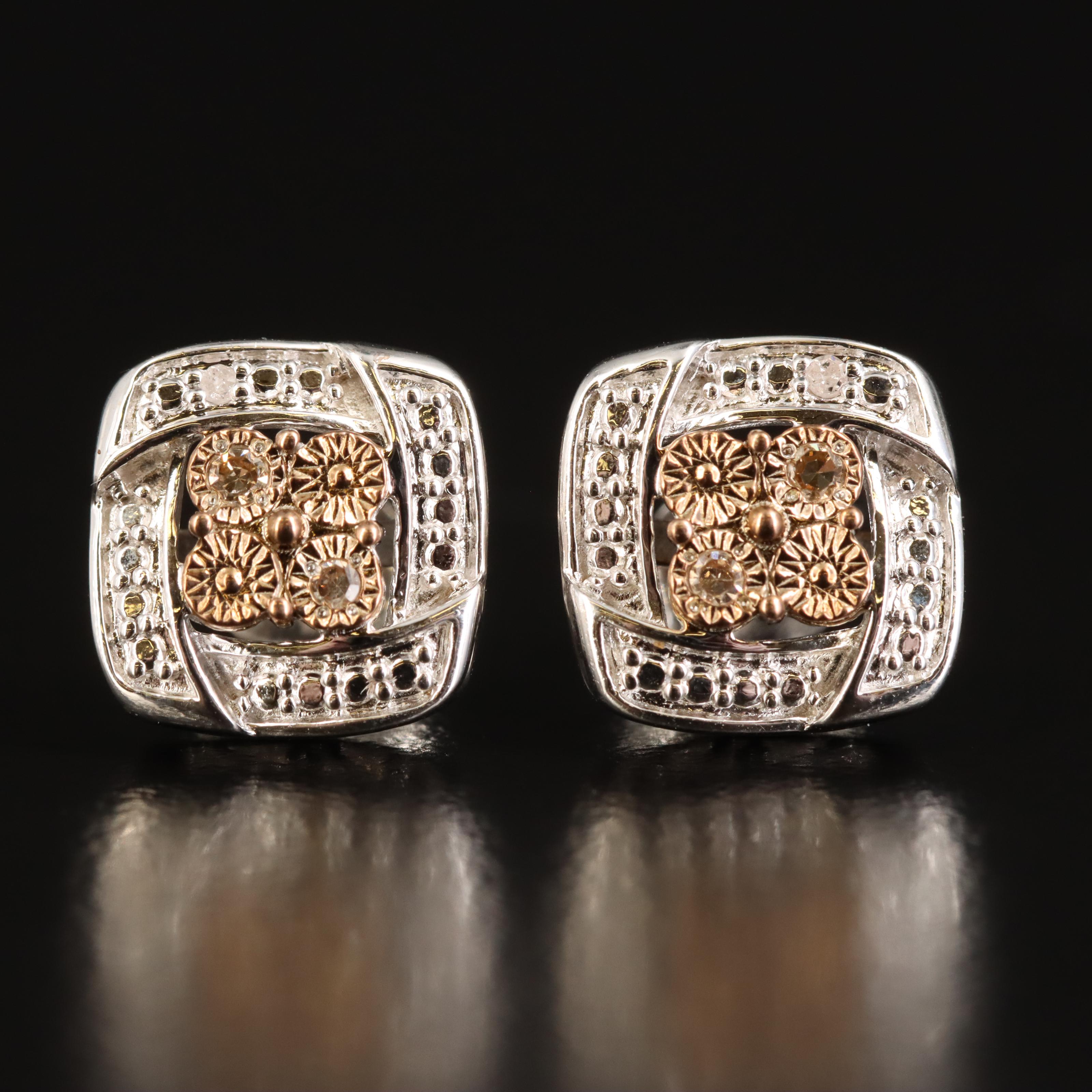 Sterling Diamond Square Stud Earrings