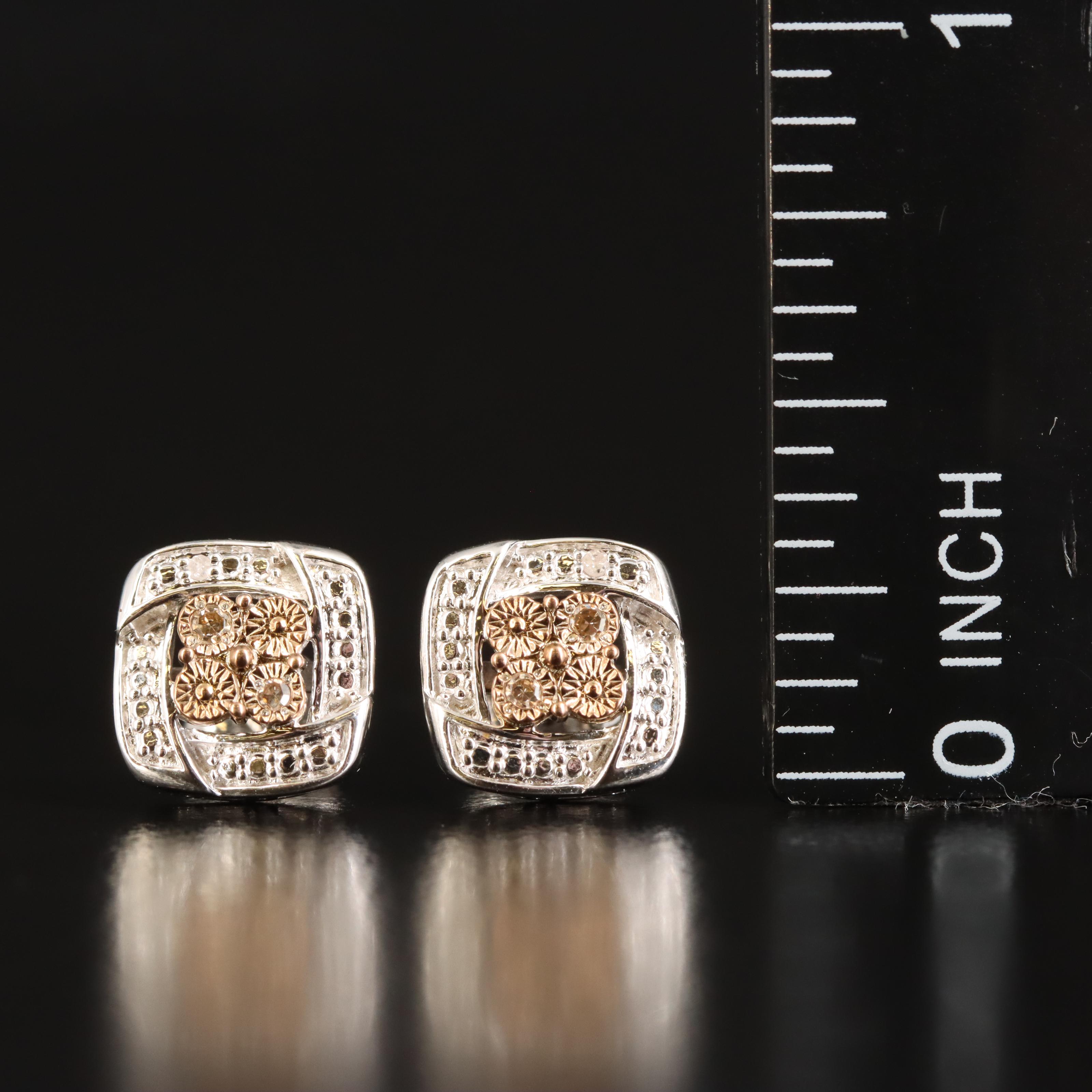 Sterling Diamond Square Stud Earrings