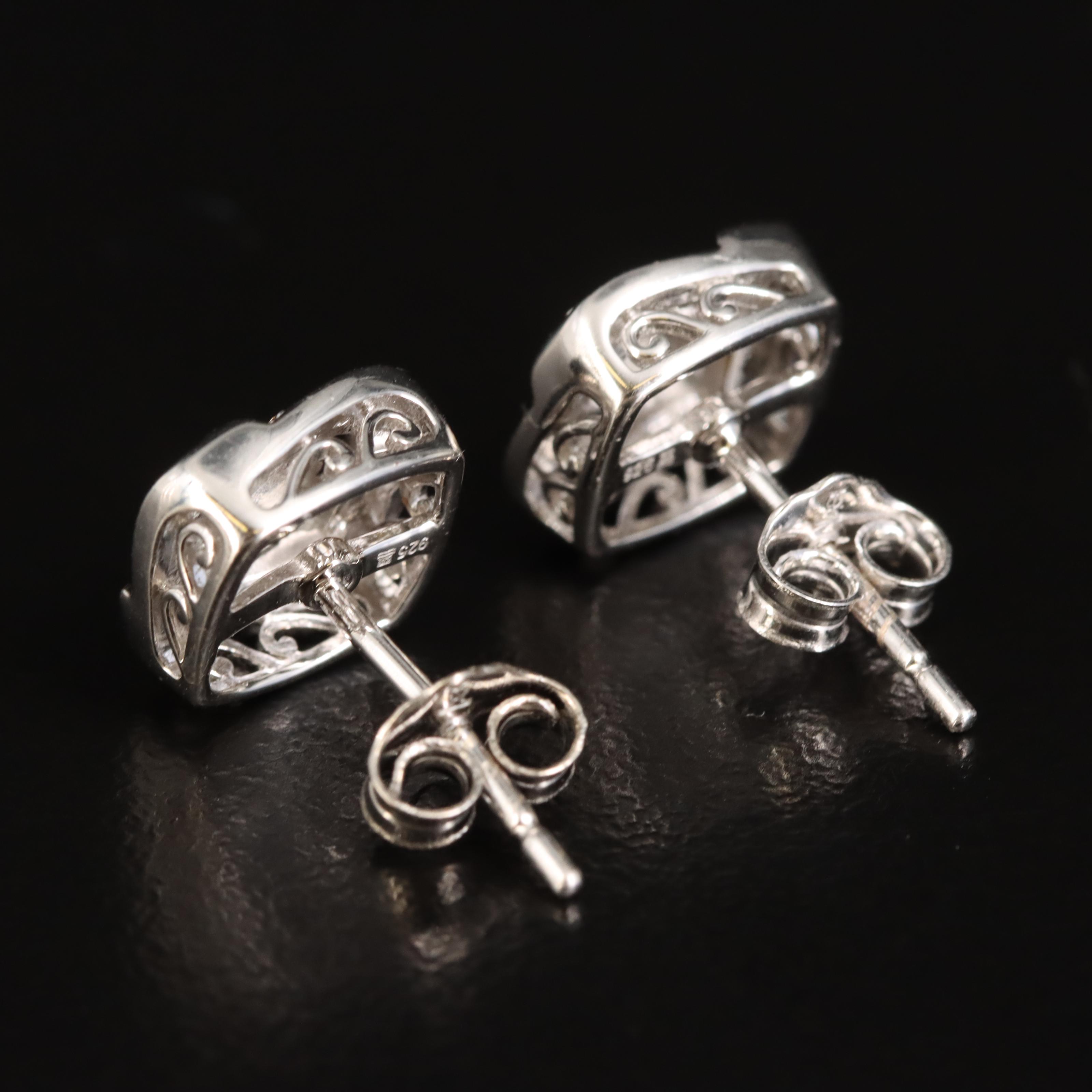 Sterling Diamond Square Stud Earrings