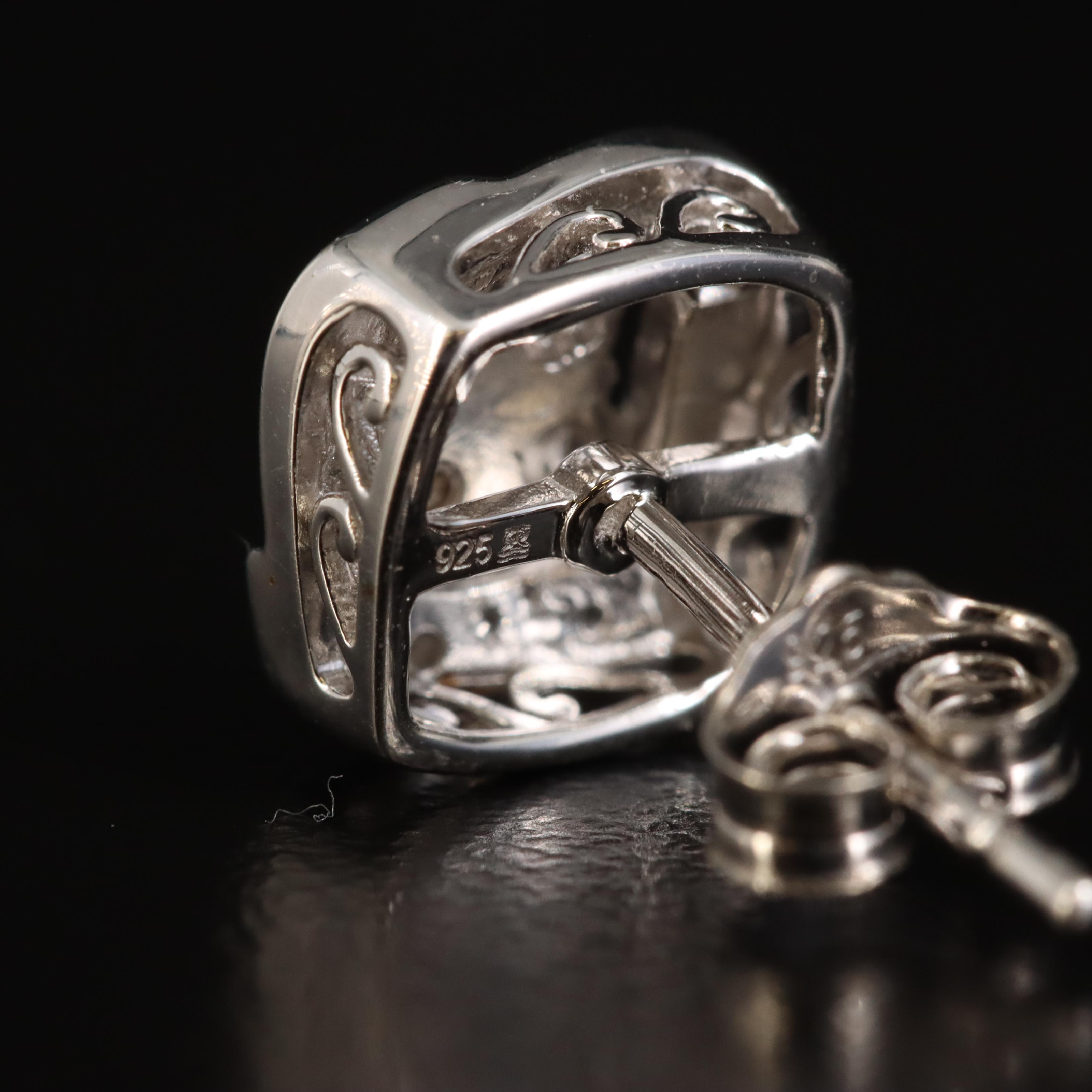 Sterling Diamond Square Stud Earrings