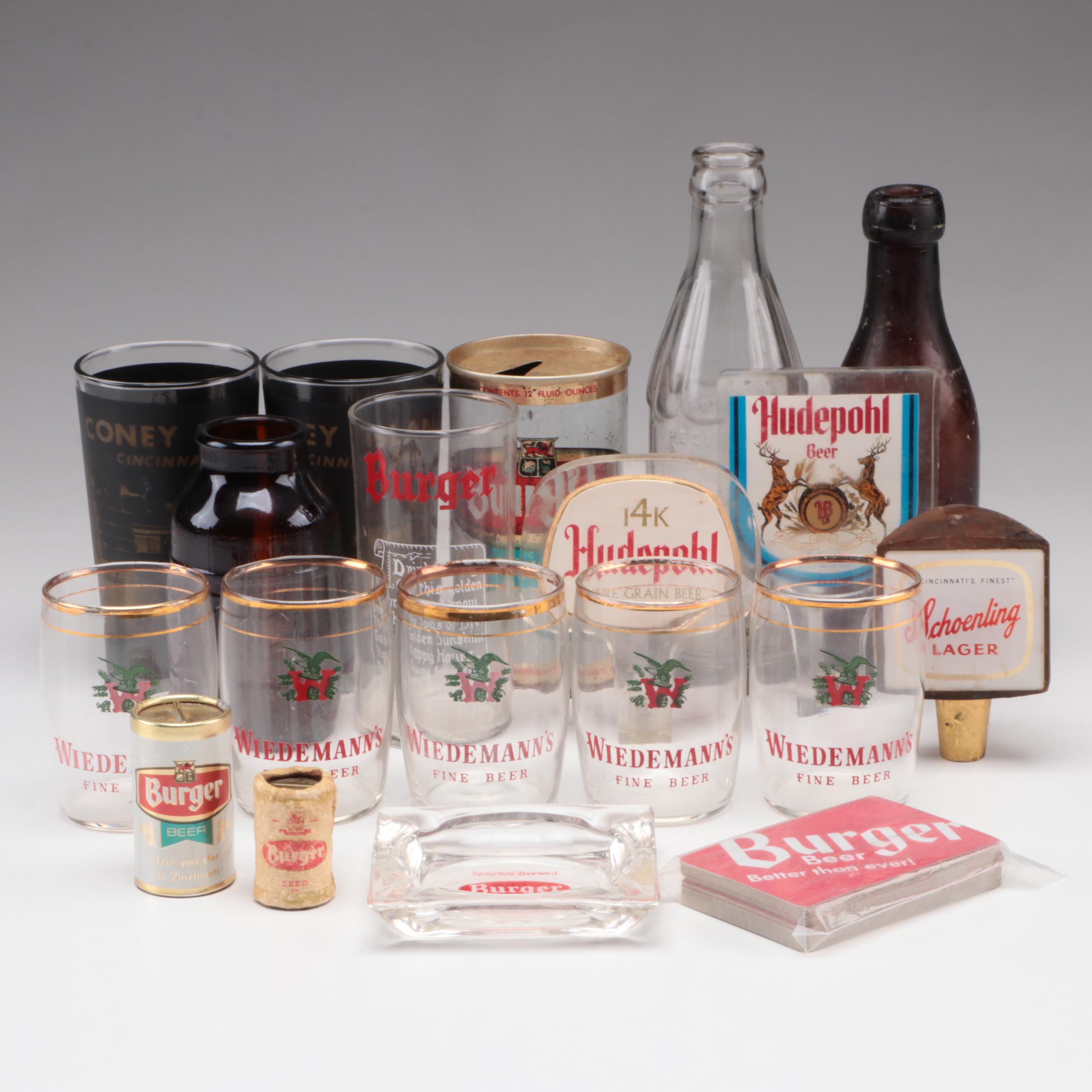 Wiedemann's, Burger with Other Beer Glasses, Tap Handles, Bottles and More